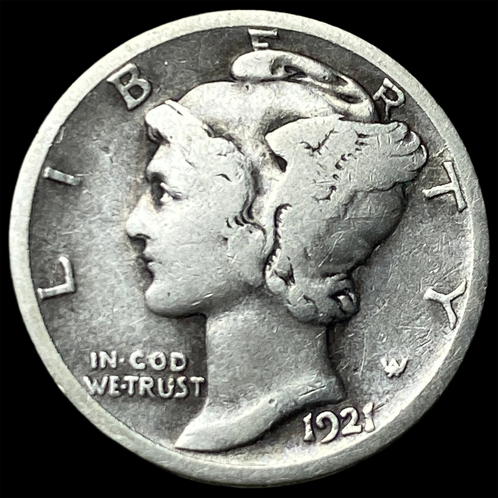 1921-D Silver Mercury Dime LIGHTLY CIRCULATED: 1921-D Silver Mercury Dime LIGHTLY CIRCULATED