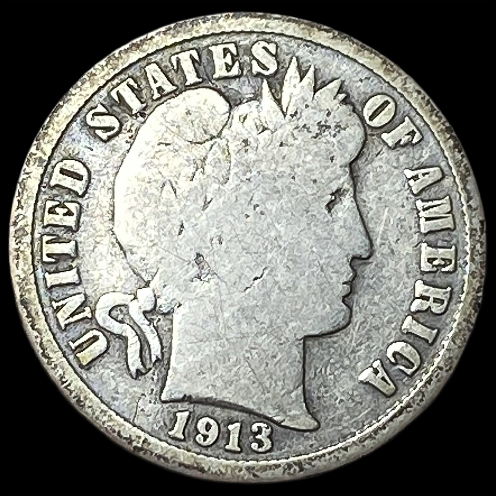 1913-S Silver Barber Dime NICELY CIRCULATED (1 of 2)