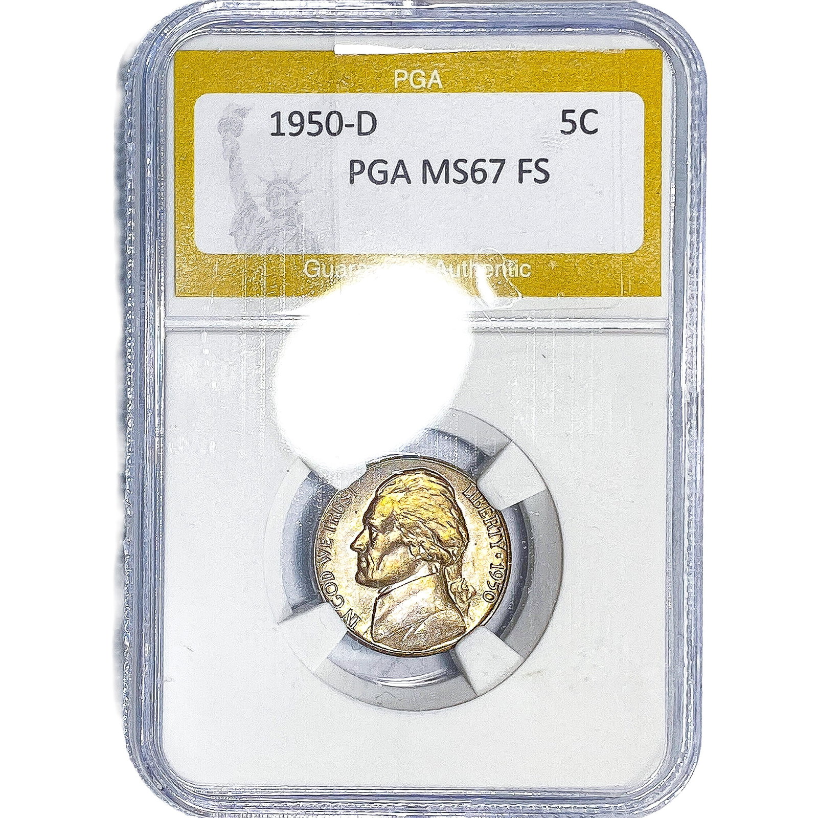 1950-D Jefferson Nickel PGA MS67 FS: 1950-D Jefferson Nickel PGA MS67 FS