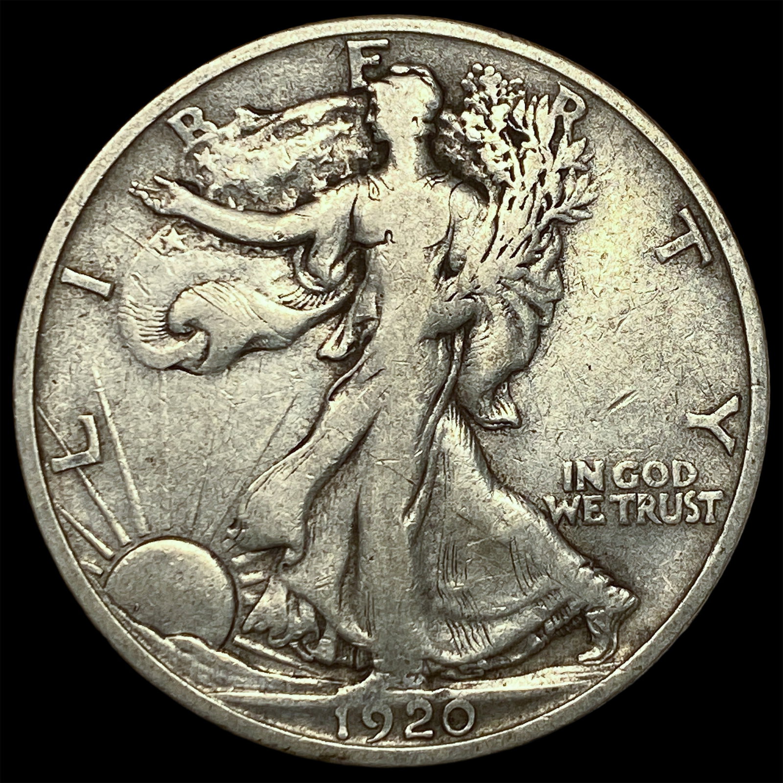 1920-S Silver Walking Liberty Half Dollar LIGHTLY CIRCULATED: 1920-S Silver Walking Liberty Half Dollar LIGHTLY CIRCULATED