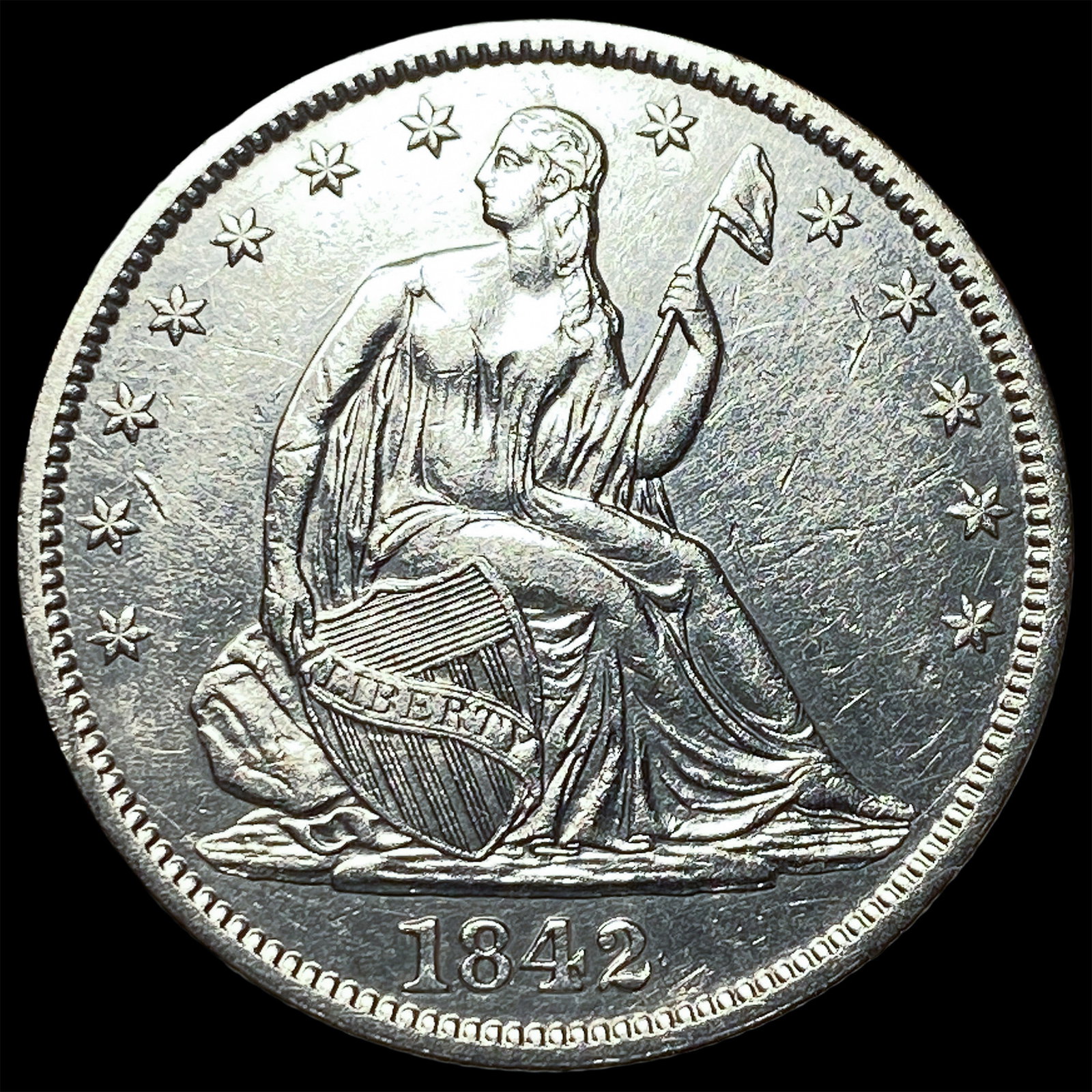 1842 Silver Seated Liberty Half Dollar CLOSELY UNCIRCULATED: 1842 Silver Seated Liberty Half Dollar CLOSELY UNCIRCULATED