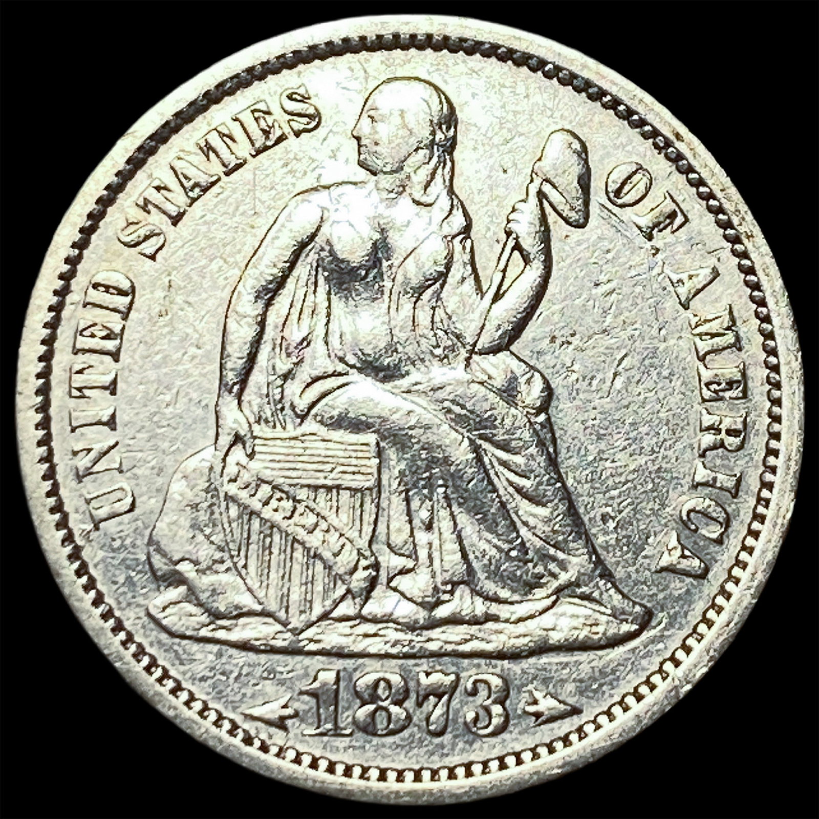 1873 Arrows Silver Seated Liberty Dime CLOSELY UNCIRCULATED: 1873 Arrows Silver Seated Liberty Dime CLOSELY UNCIRCULATED