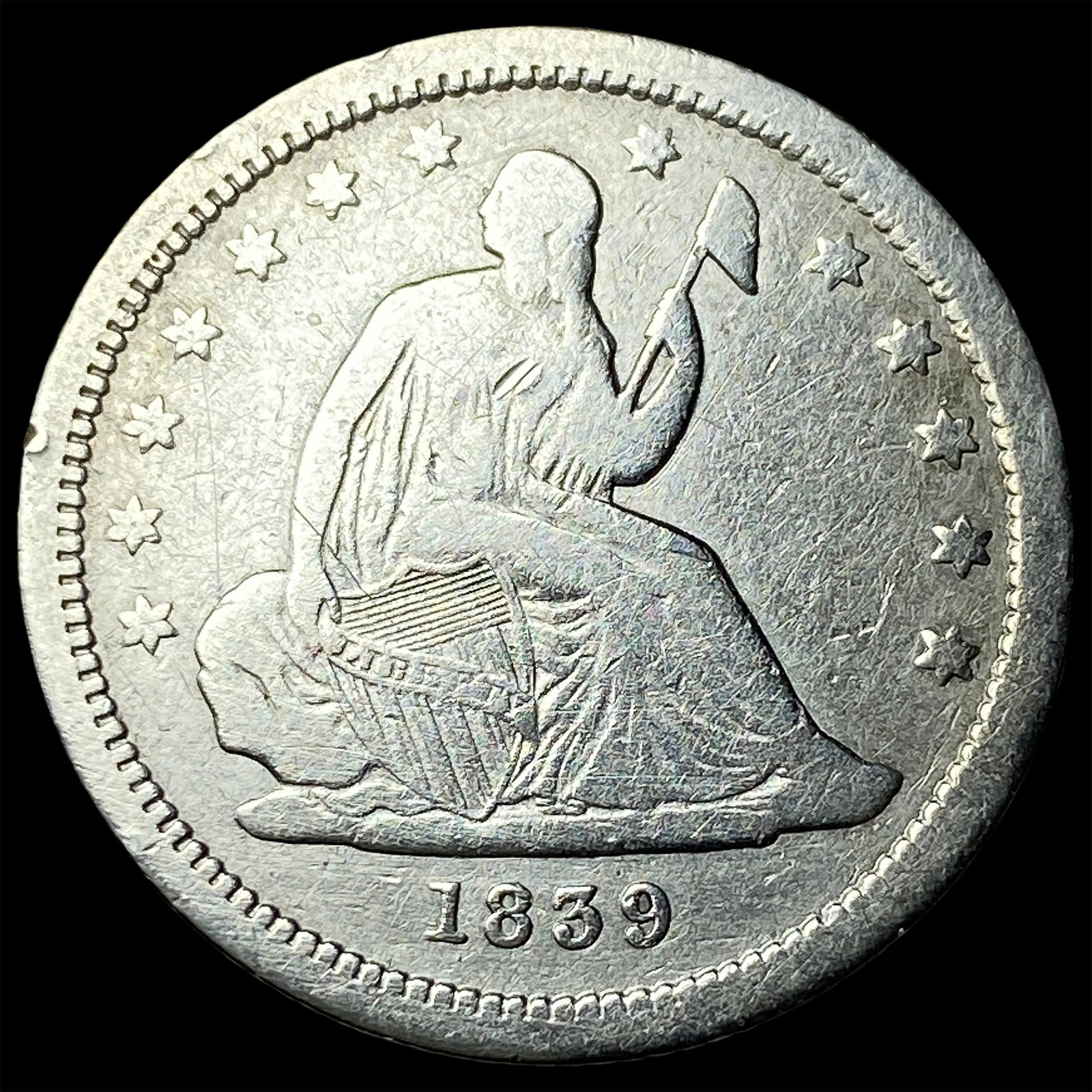 1839 Silver Seated Liberty Quarter LIGHTLY CIRCULATED: 1839 Silver Seated Liberty Quarter LIGHTLY CIRCULATED