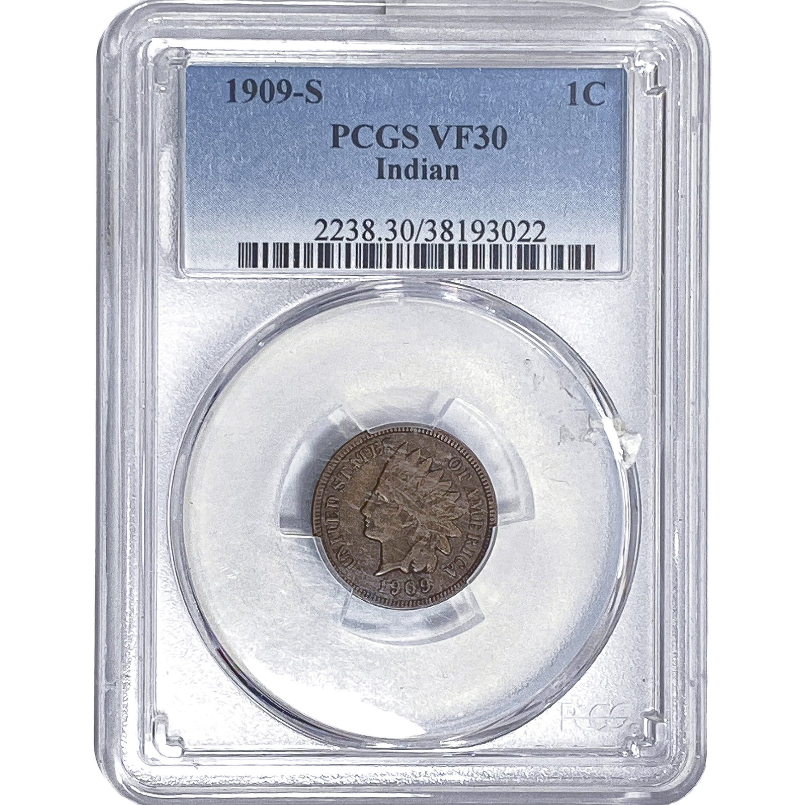 1909-S Indian Head Cent PCGS VF30: 1909-S Indian Head Cent PCGS VF30