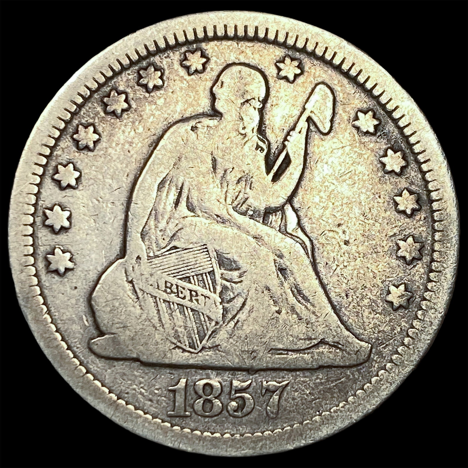 1857 Silver Seated Liberty Quarter LIGHTLY CIRCULATED: 1857 Silver Seated Liberty Quarter LIGHTLY CIRCULATED