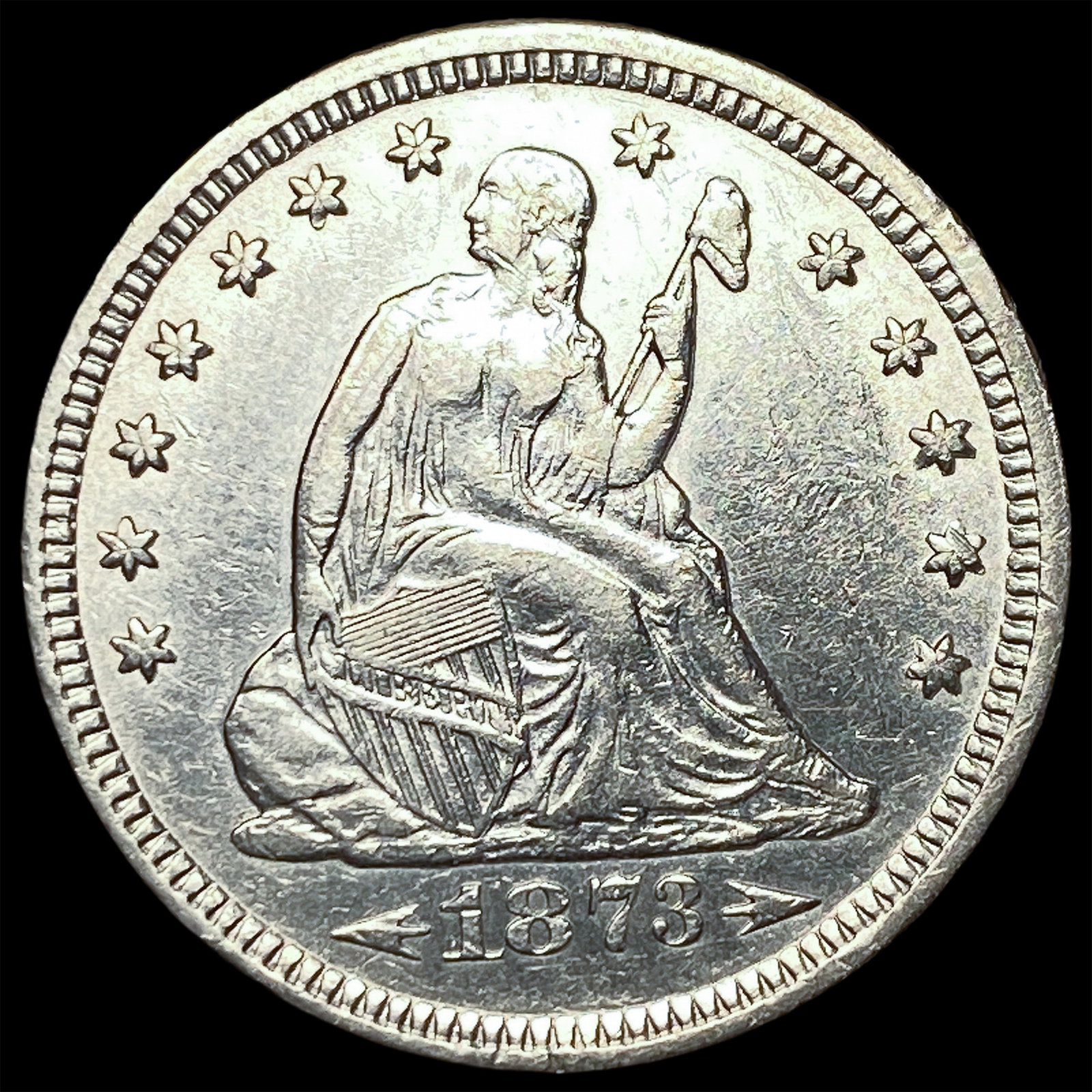 1873 Arrows Silver Seated Liberty Quarter CHOICE AU: 1873 Arrows Silver Seated Liberty Quarter CHOICE AU