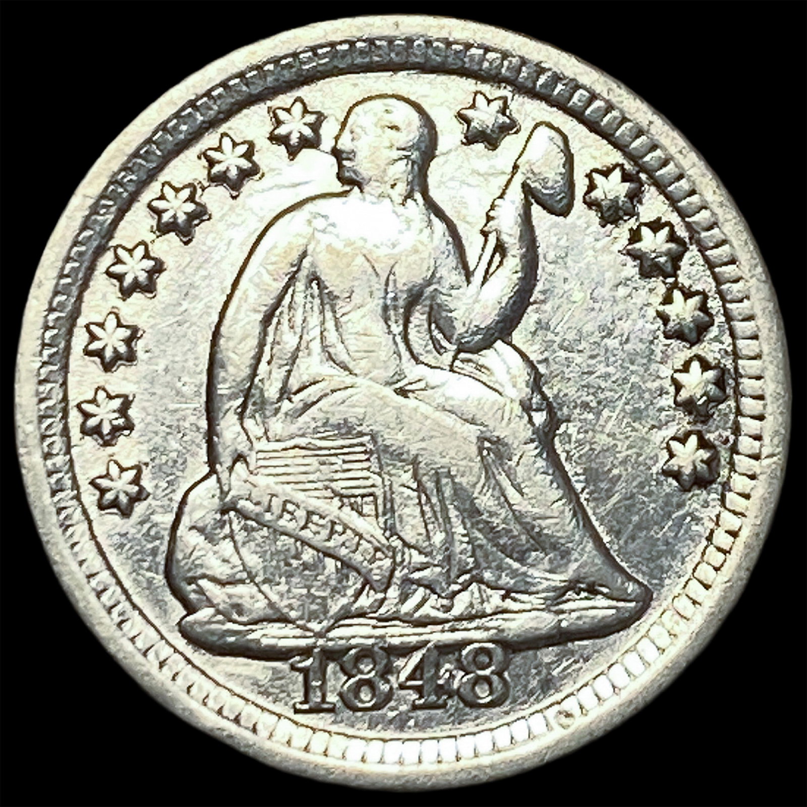 1848-O Silver Seated Liberty Half Dime CHOICE AU: 1848-O Silver Seated Liberty Half Dime CHOICE AU