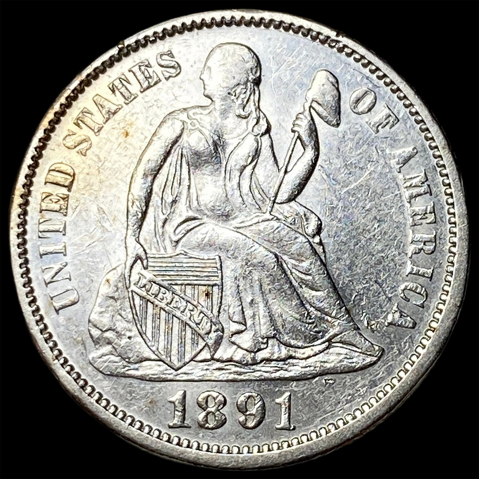 1891 Seated Liberty Silver Dime UNCIRCULATED: 1891 Seated Liberty Silver Dime UNCIRCULATED