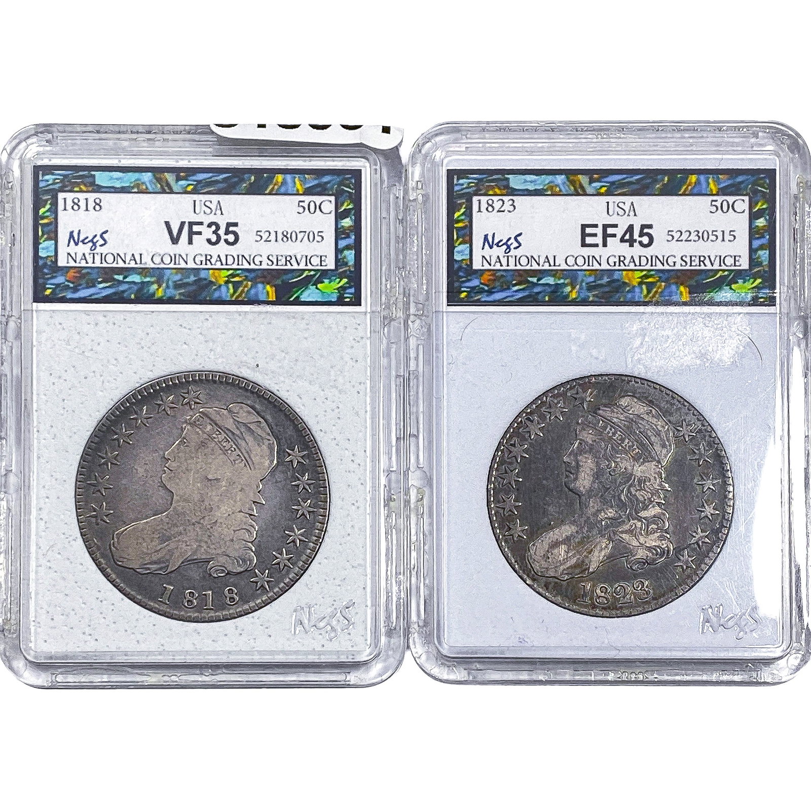 [2 Coins] 1818-1823 Capped Bust Half Dollar NCGS EF/VF35-45 (1 of 2)
