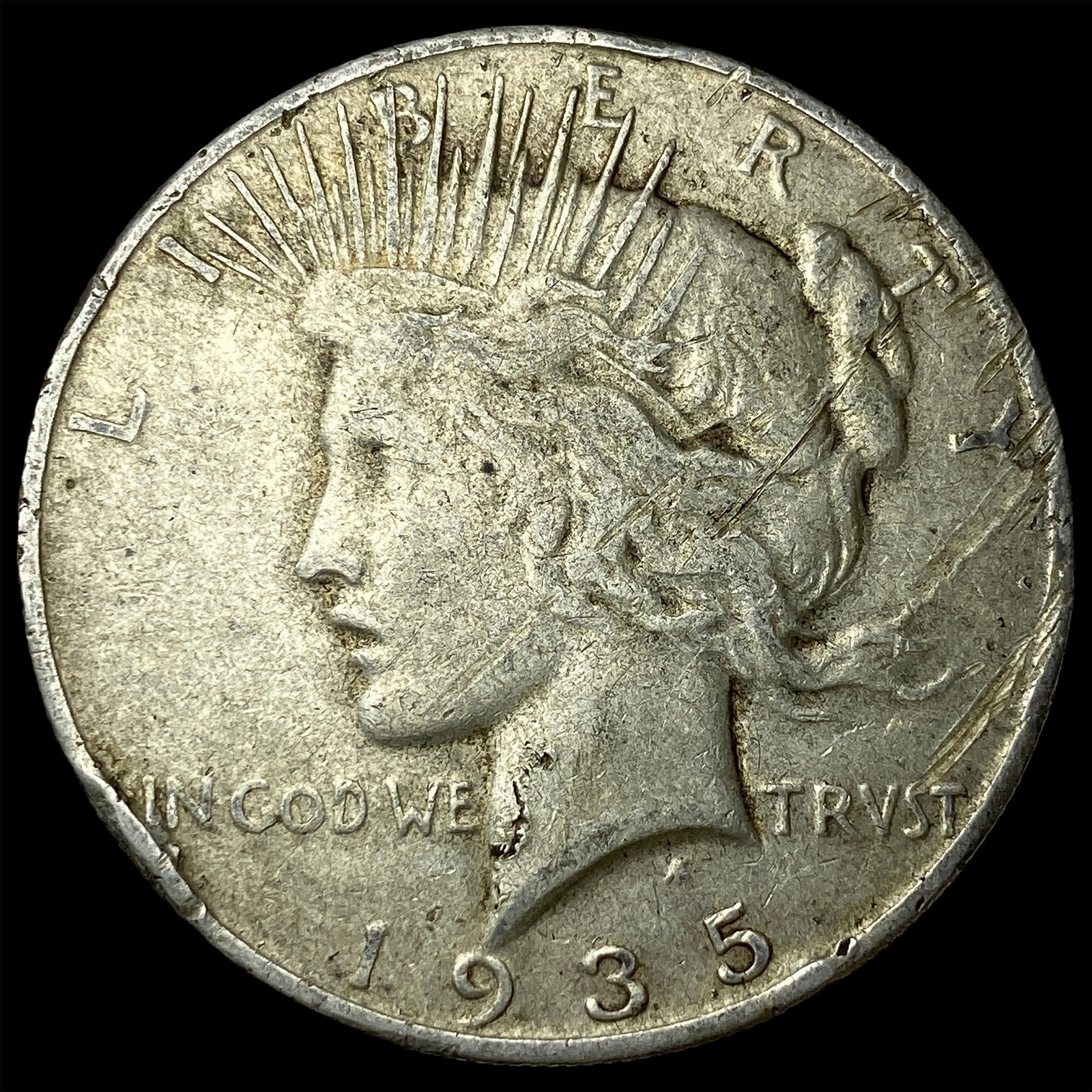 1935-S Silver Peace Dollar ABOUT UNCIRCULATED: 1935-S Silver Peace Dollar ABOUT UNCIRCULATED