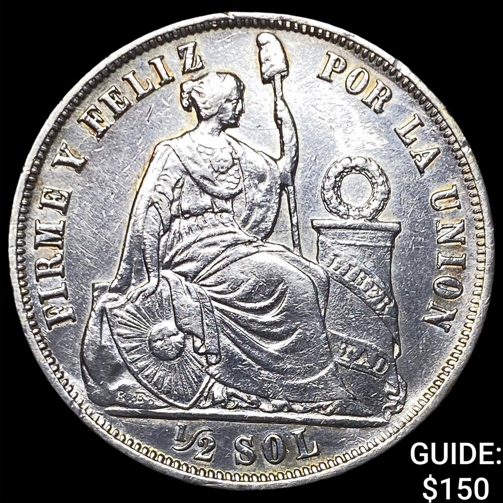 1865 Peru Silver 1/2 Sol KM 195: 1865 Peru Silver 1/2 Sol KM 195