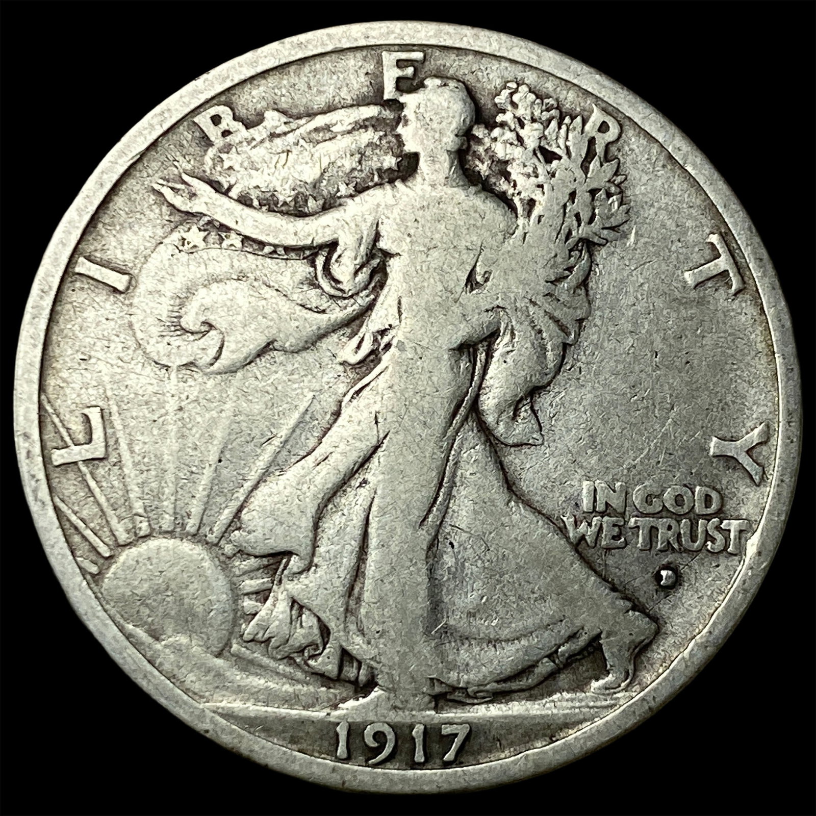 1917-D Silver Walking Liberty Half Dollar LIGHTLY CIRCULATED: 1917-D Silver Walking Liberty Half Dollar LIGHTLY CIRCULATED