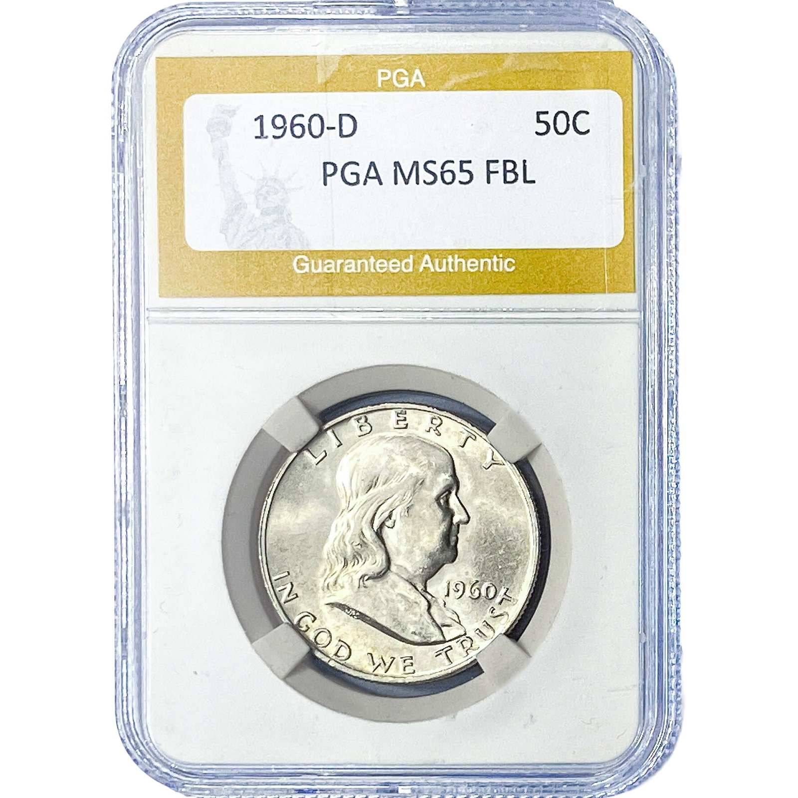 1960-D Franklin Half Dollar PGA MS65 FBL: 1960-D Franklin Half Dollar PGA MS65 FBL
