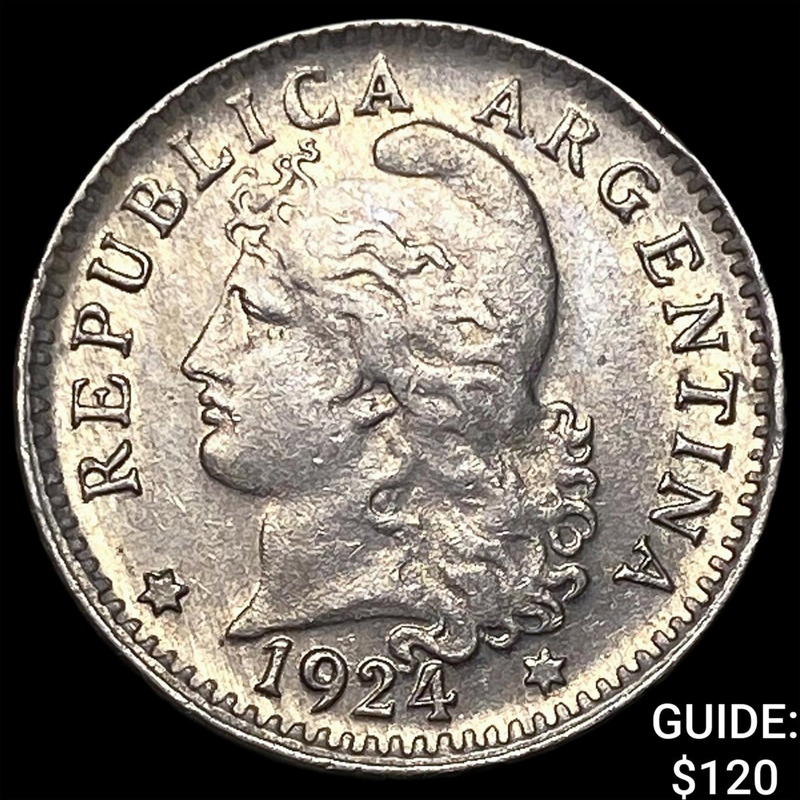 1924 Argentina Copper Nickel 5 Centavos: 1924 Argentina Copper Nickel 5 Centavos