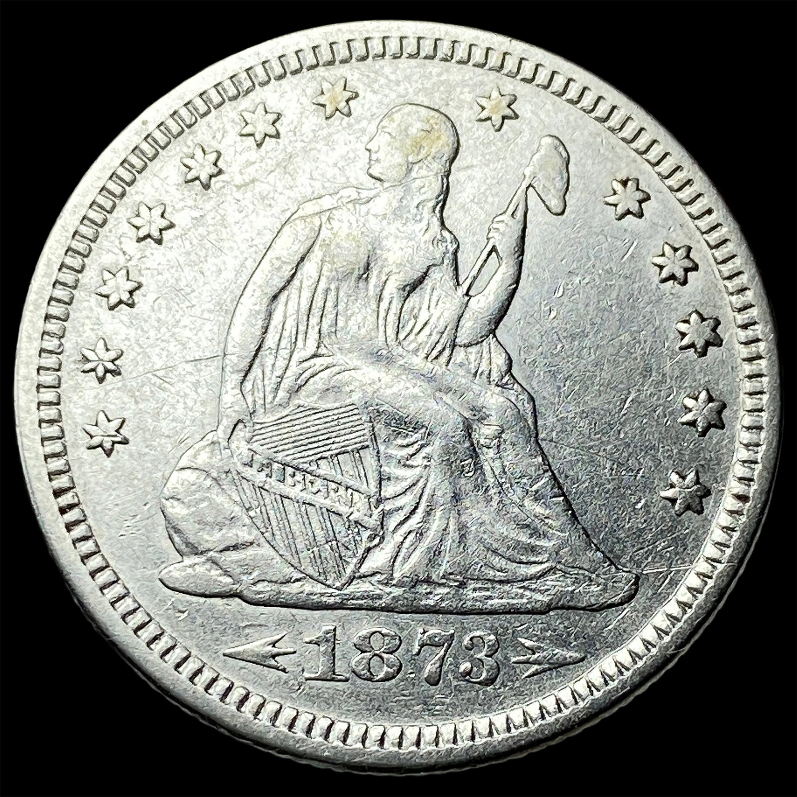 1873 Arrows Seated Liberty Quarter CLOSELY UNCIRCULATED: 1873 Arrows Seated Liberty Quarter CLOSELY UNCIRCULATED