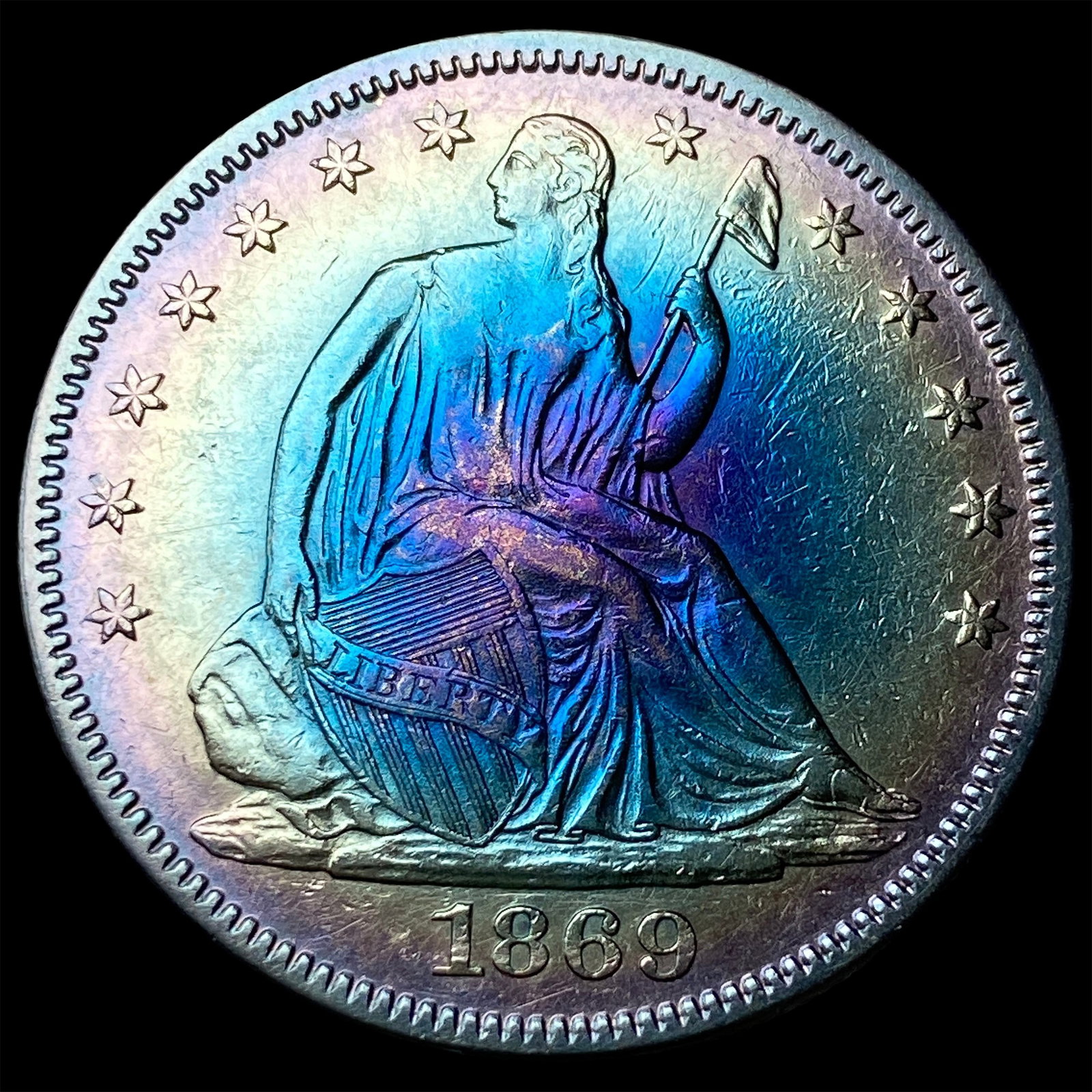 1869 Silver Seated Liberty Half Dollar CLOSELY UNCIRCULATED: 1869 Silver Seated Liberty Half Dollar CLOSELY UNCIRCULATED