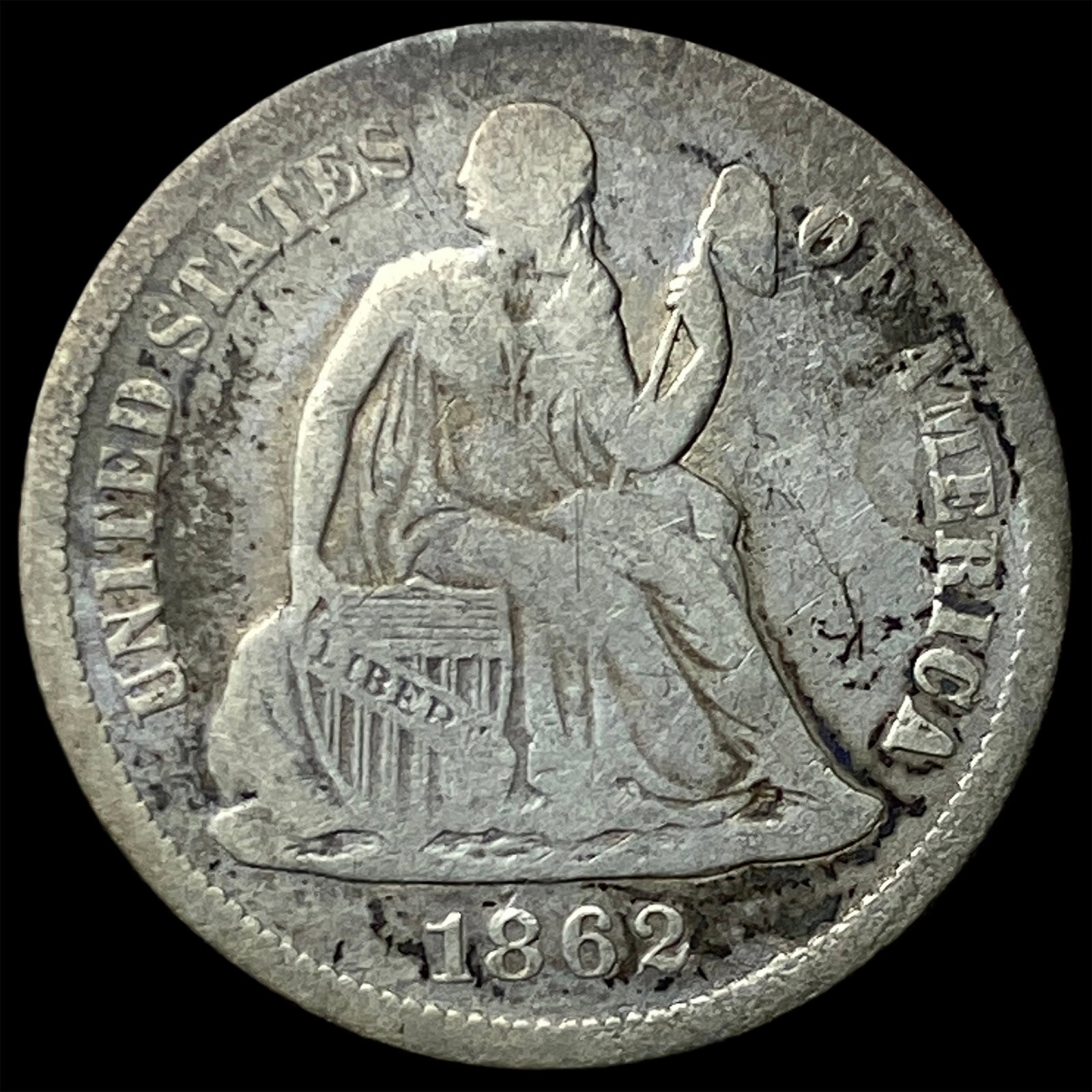 1862-S Silver Seated Liberty Dime LIGHTLY CIRCULATED: 1862-S Silver Seated Liberty Dime LIGHTLY CIRCULATED