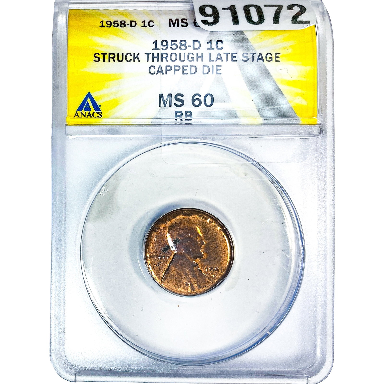 1958-D Wheat Cent ANACS MS60 RB (1 of 2)