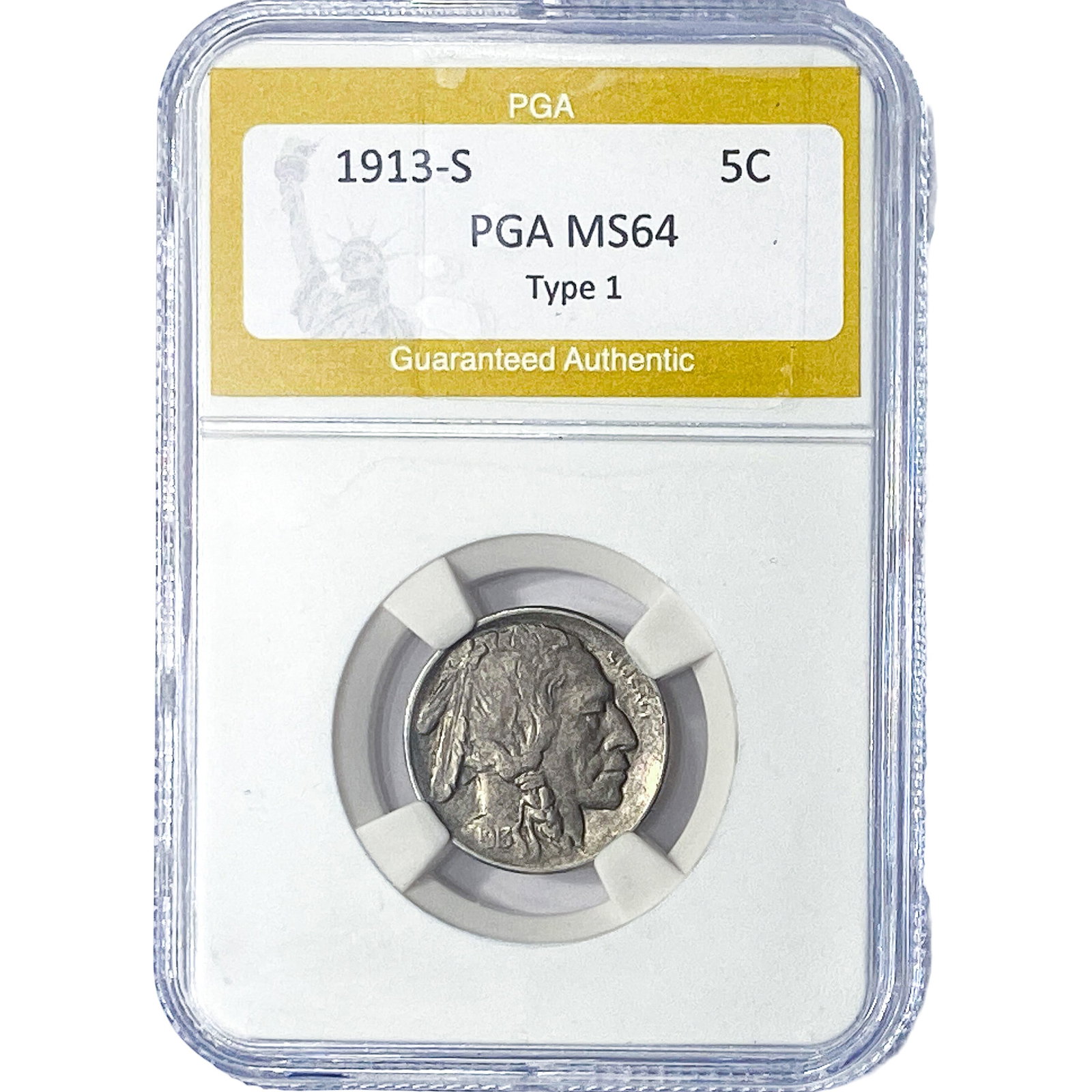 1913-S Buffalo Nickel PGA MS64 Type 1: 1913-S Buffalo Nickel PGA MS64 Type 1