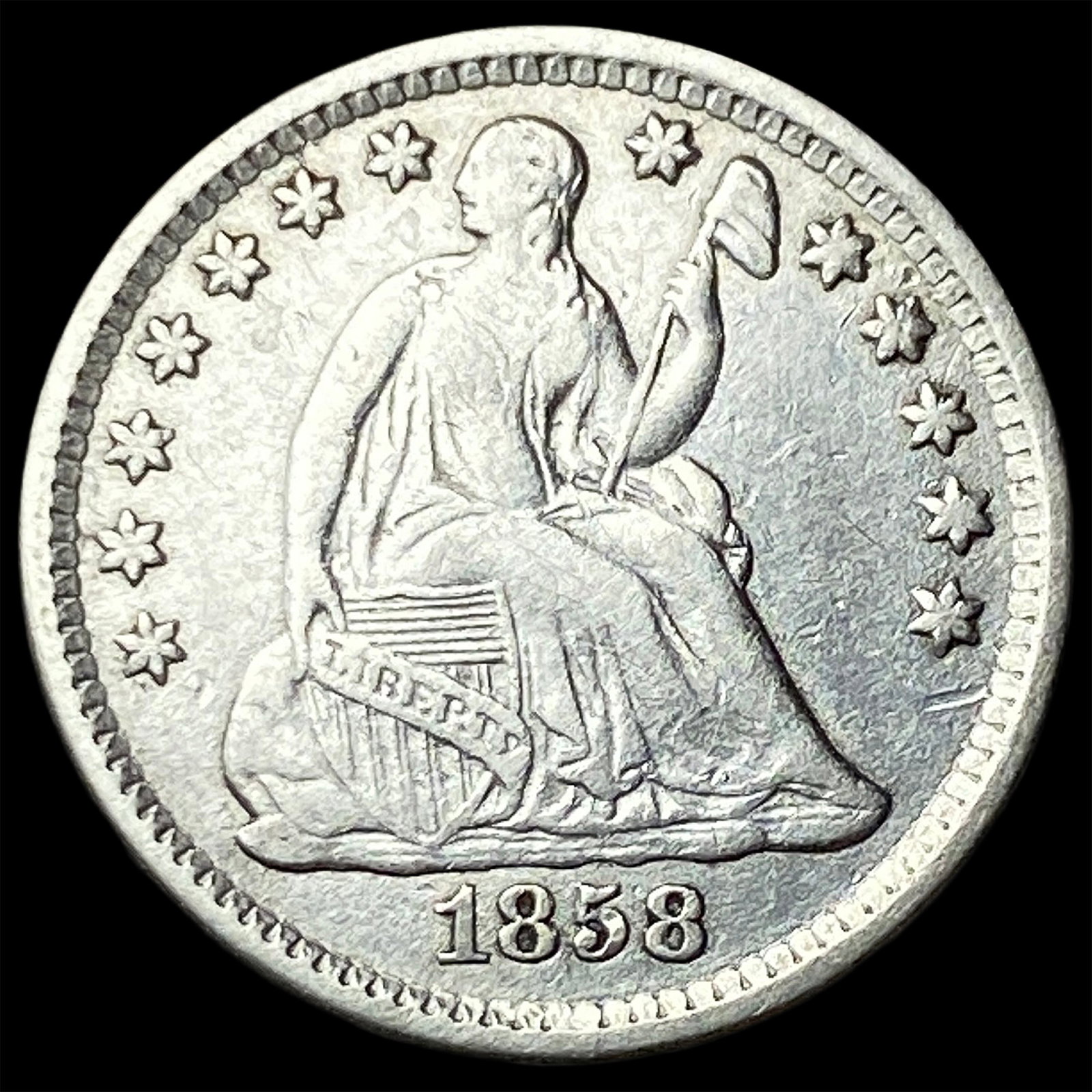 1858 Silver Seated Liberty Half Dime NEARLY UNCIRCULATED (1 of 2)