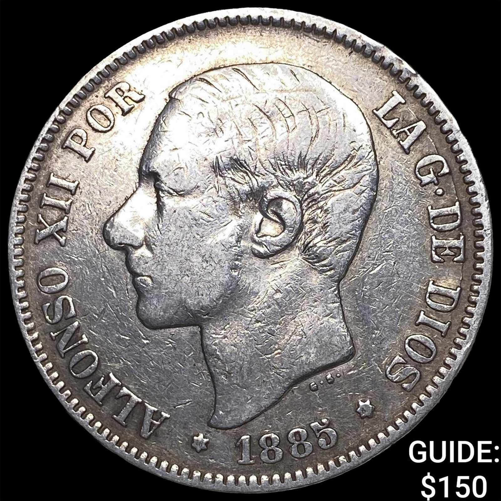 1885 Spain Silver 5 Pesetas: 1885 Spain Silver 5 Pesetas
