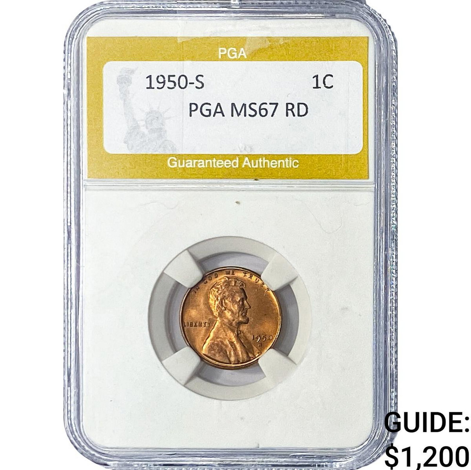1950-S Wheat Cent PGA MS67 RD: 1950-S Wheat Cent PGA MS67 RD