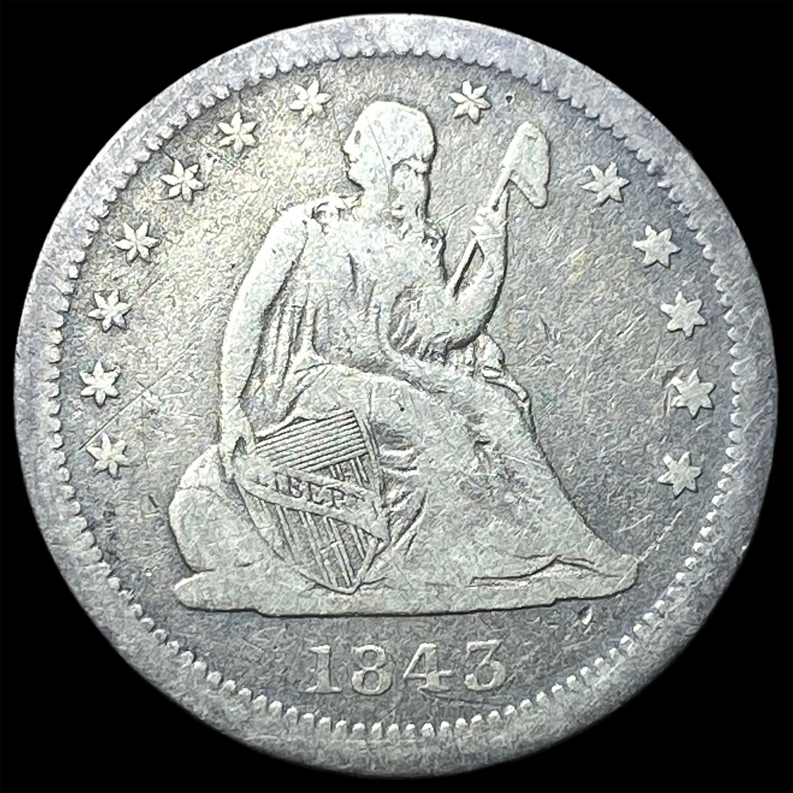 1843-O Silver Seated Liberty Quarter LIGHTLY CIRCULATED (1 of 2)