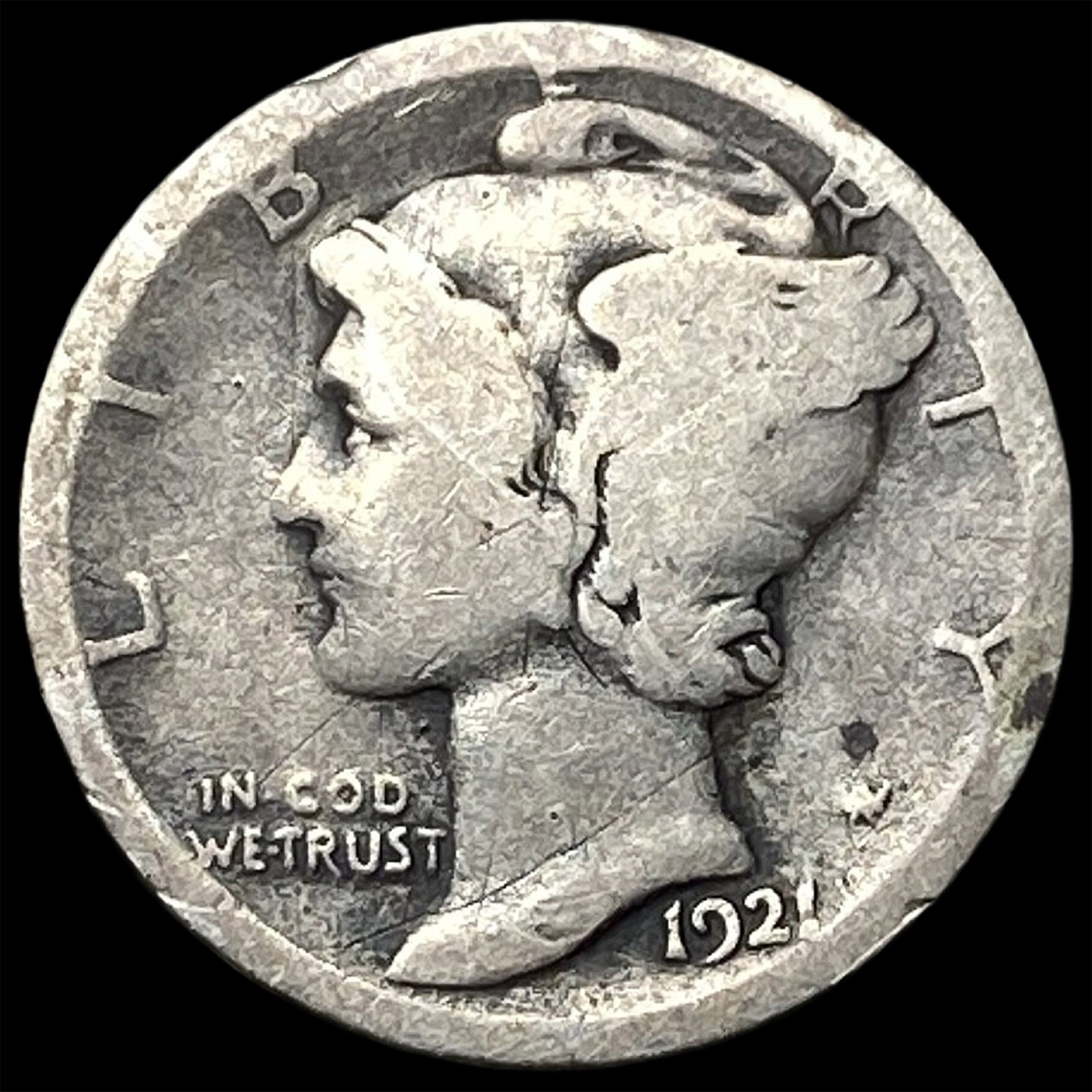 1921 Silver Mercury Dime NICELY CIRCULATED: 1921 Silver Mercury Dime NICELY CIRCULATED