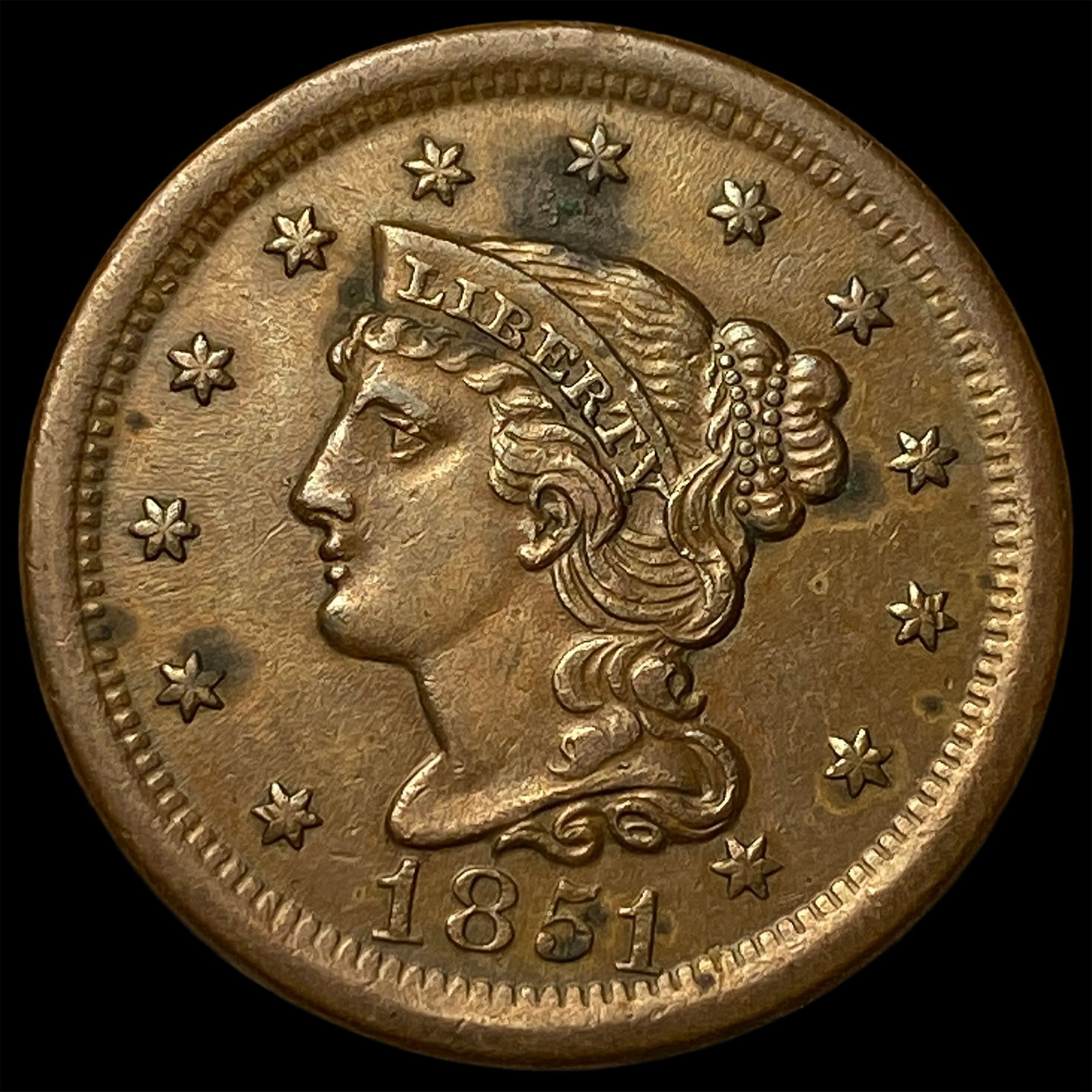 1851 Braided Hair Large Cent CLOSELY UNCIRCULATED: 1851 Braided Hair Large Cent CLOSELY UNCIRCULATED