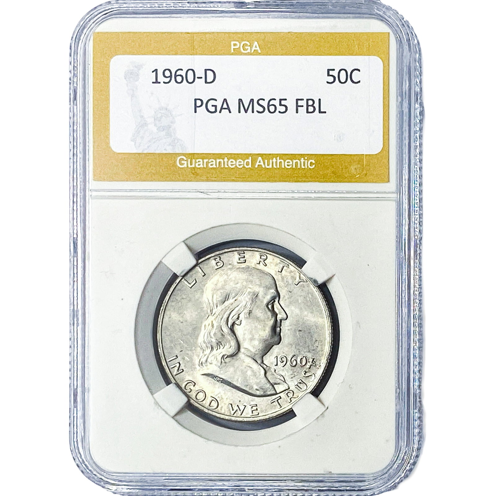 1960-D Franklin Half Dollar PGA MS65 FBL: 1960-D Franklin Half Dollar PGA MS65 FBL