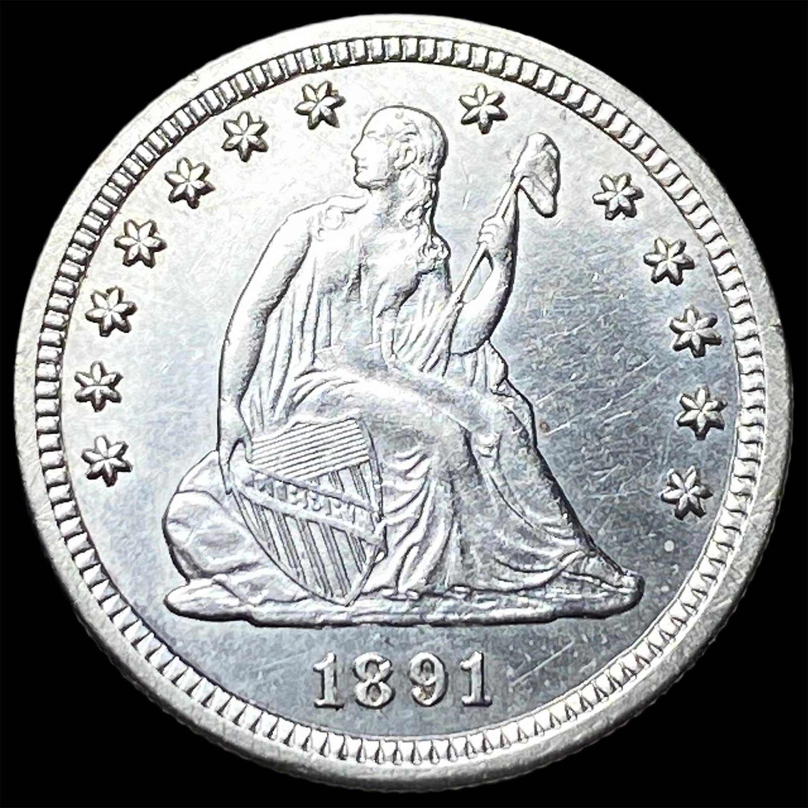 1891-S Silver Seated Liberty Quarter CLOSELY UNCIRCULATED: 1891-S Silver Seated Liberty Quarter CLOSELY UNCIRCULATED