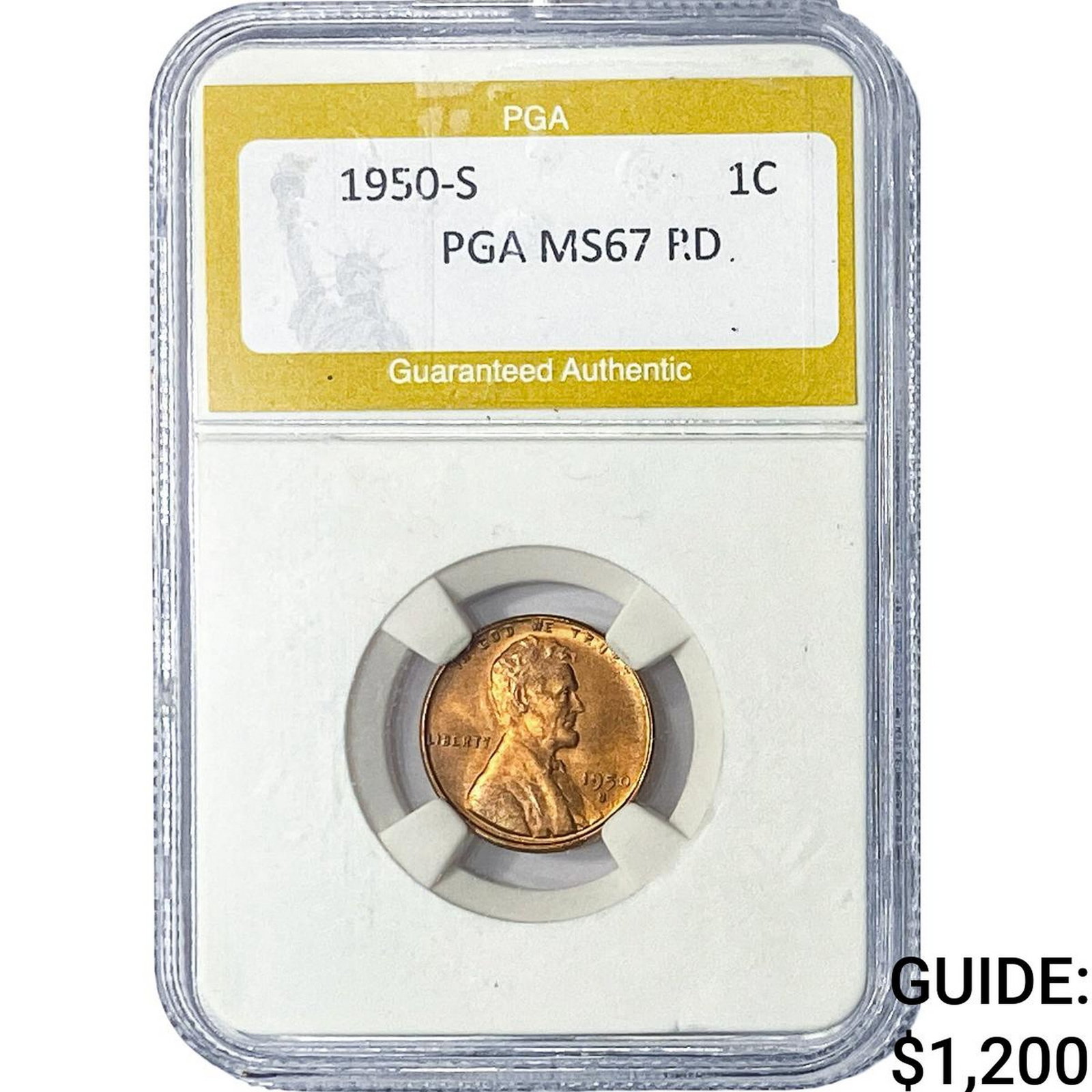 1950-S Wheat Cent PGA MS67 RD: 1950-S Wheat Cent PGA MS67 RD