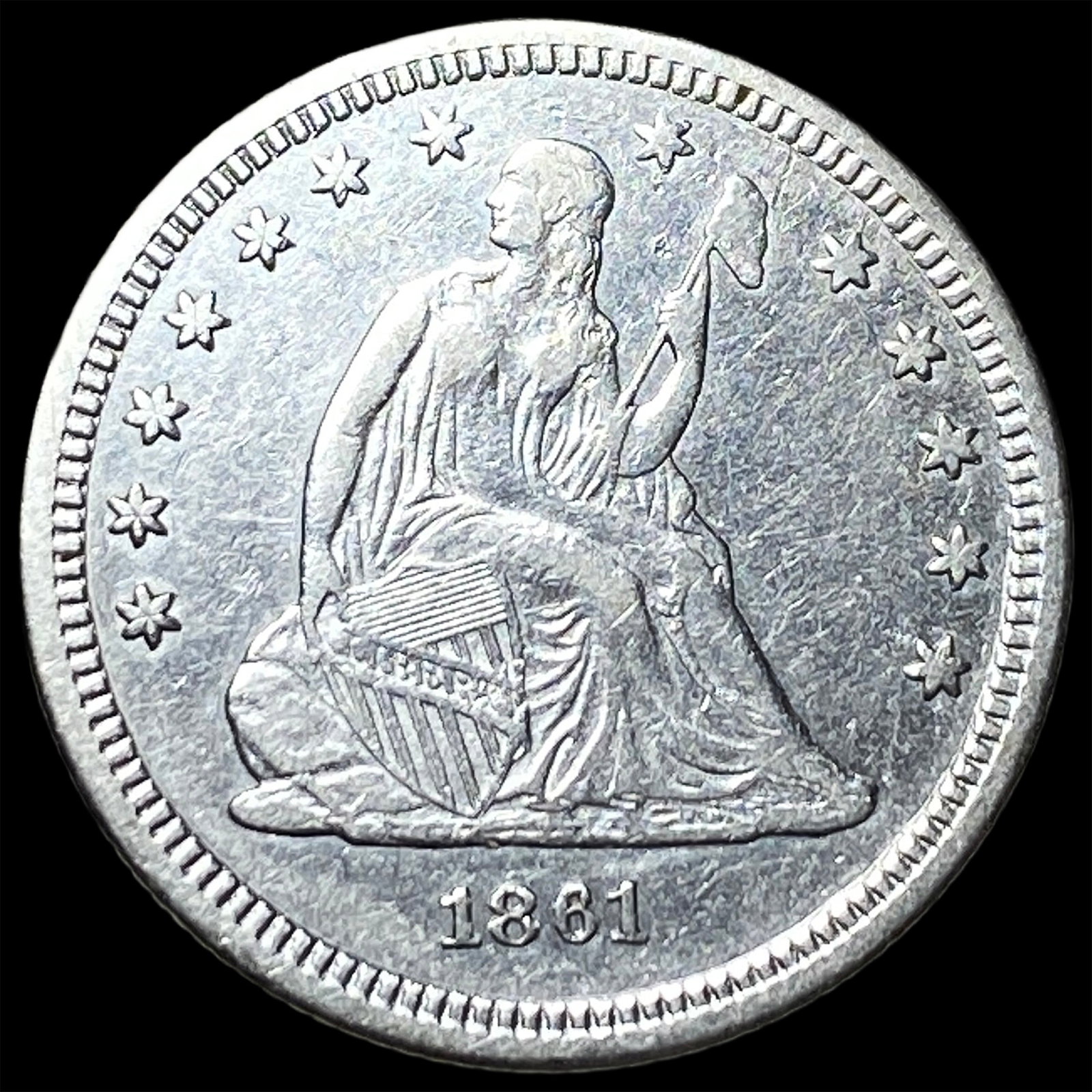 1861 Seated Liberty Quarter NEARLY UNCIRCULATED: 1861 Seated Liberty Quarter NEARLY UNCIRCULATED