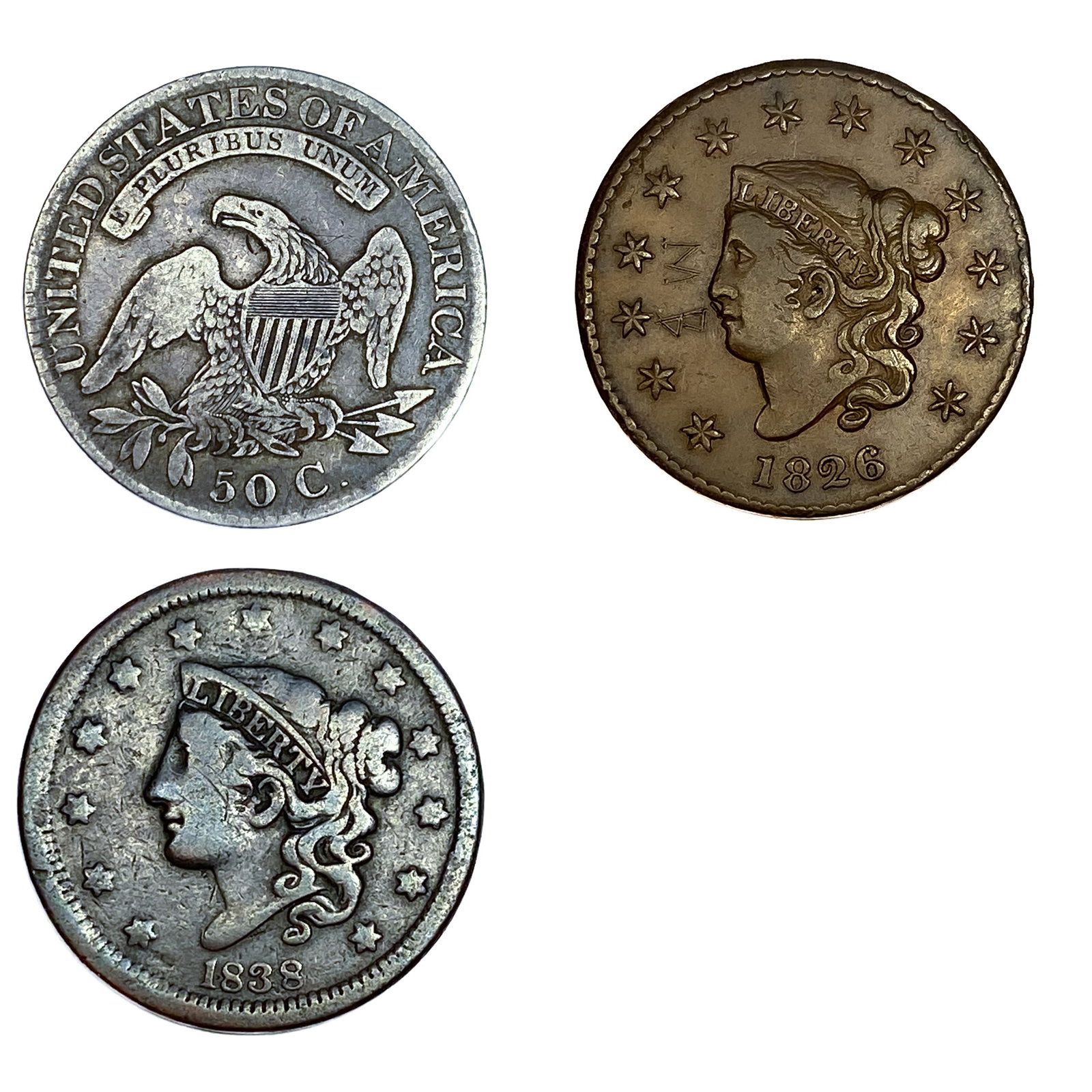 [3 Coins] 1826-1838 Coronet Head & Cap. Bust Coins (1 of 7)