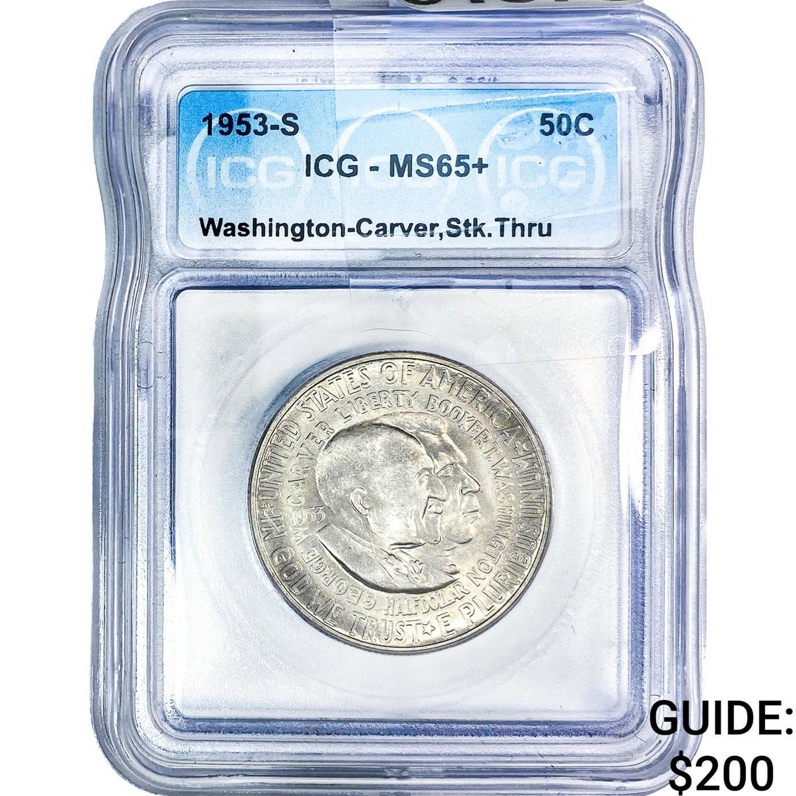 1953-S Washington Carver Half Dollar ICG MS65+: 1953-S Washington Carver Half Dollar ICG MS65+