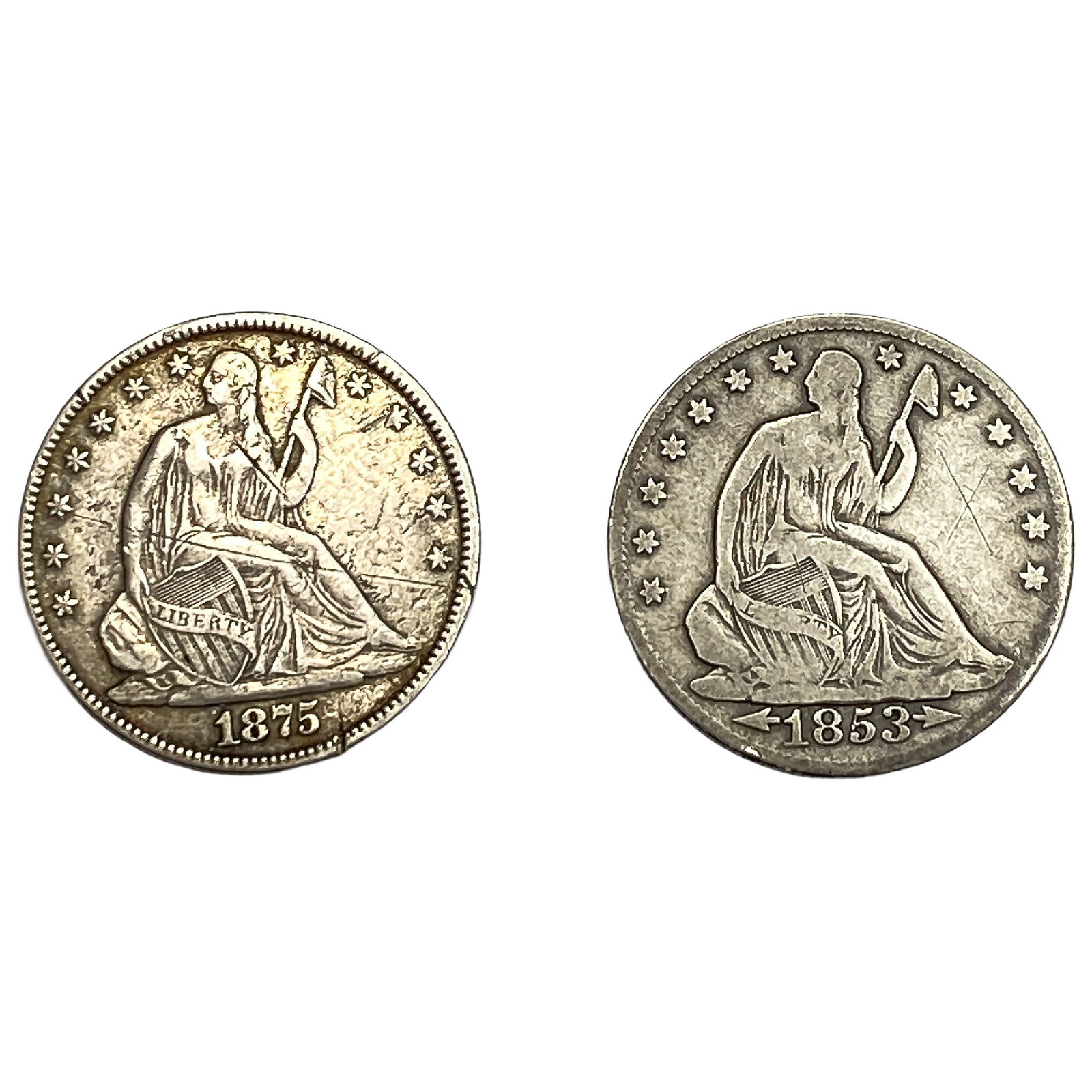[2 Coins] 1853-1875 Seated Liberty Half Dollar: [2 Coins] 1853-1875 Seated Liberty Half Dollar