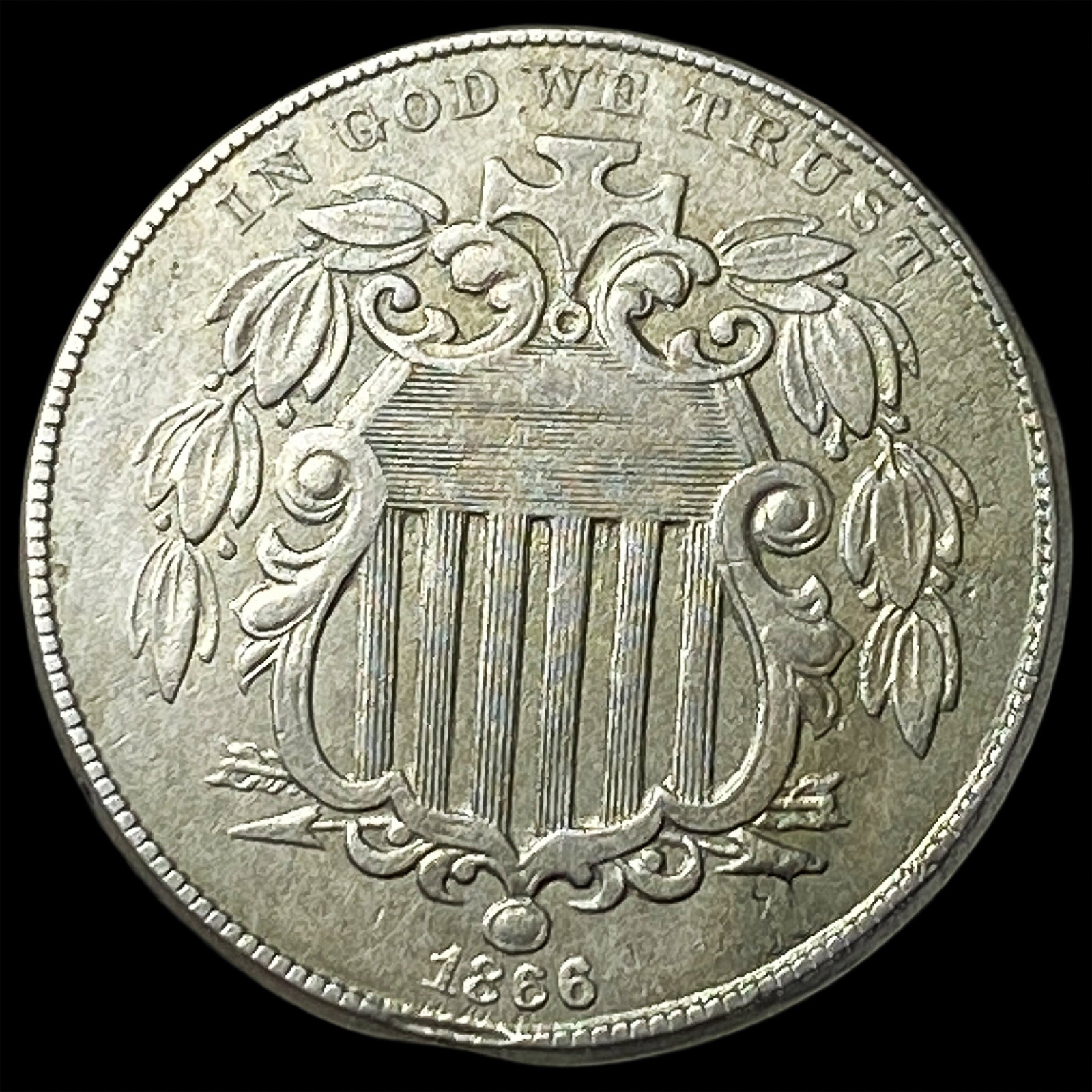 1866 Shield Nickel CLOSELY UNCIRCULATED: 1866 Shield Nickel CLOSELY UNCIRCULATED