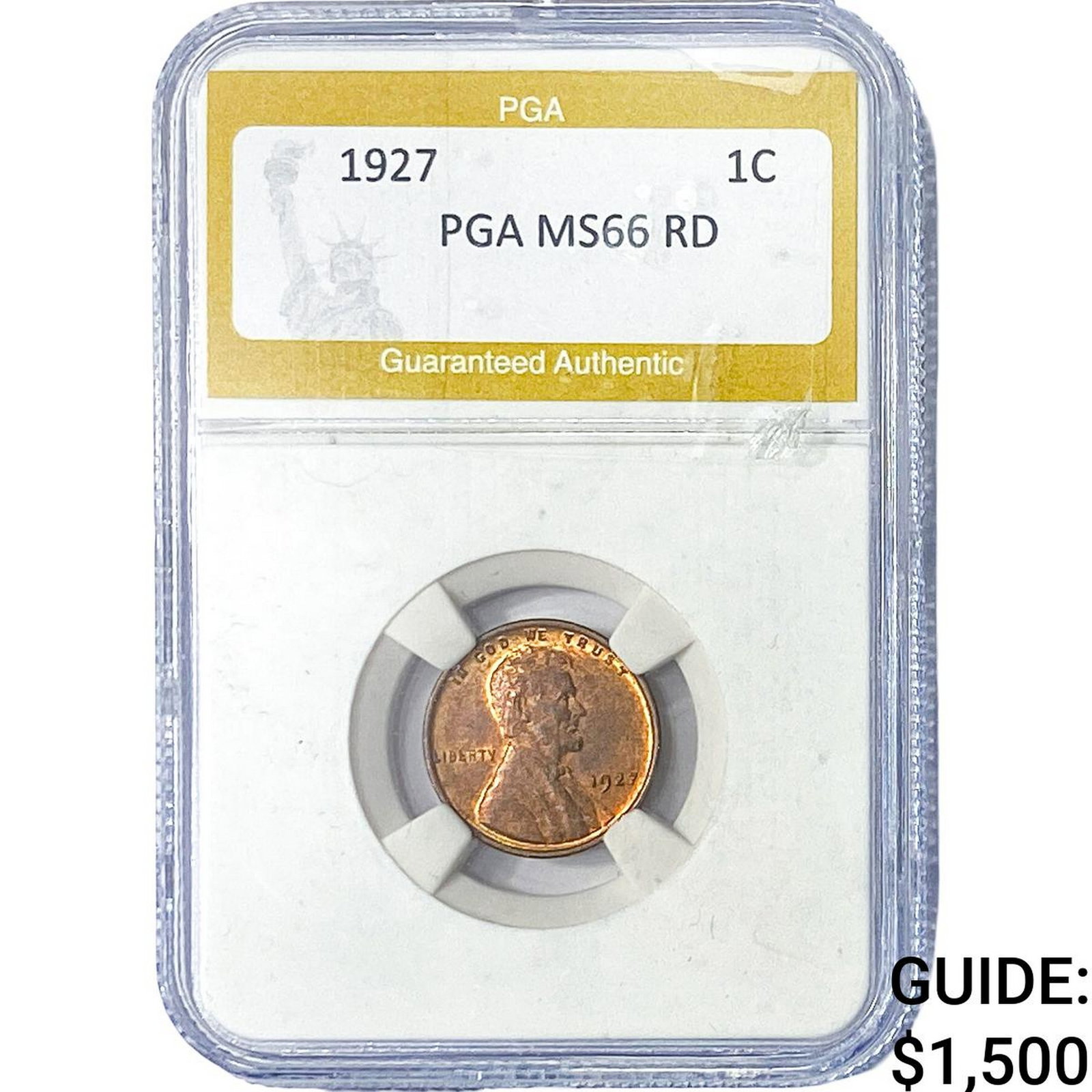1927 Wheat Cent PGA MS66 RD: 1927 Wheat Cent PGA MS66 RD