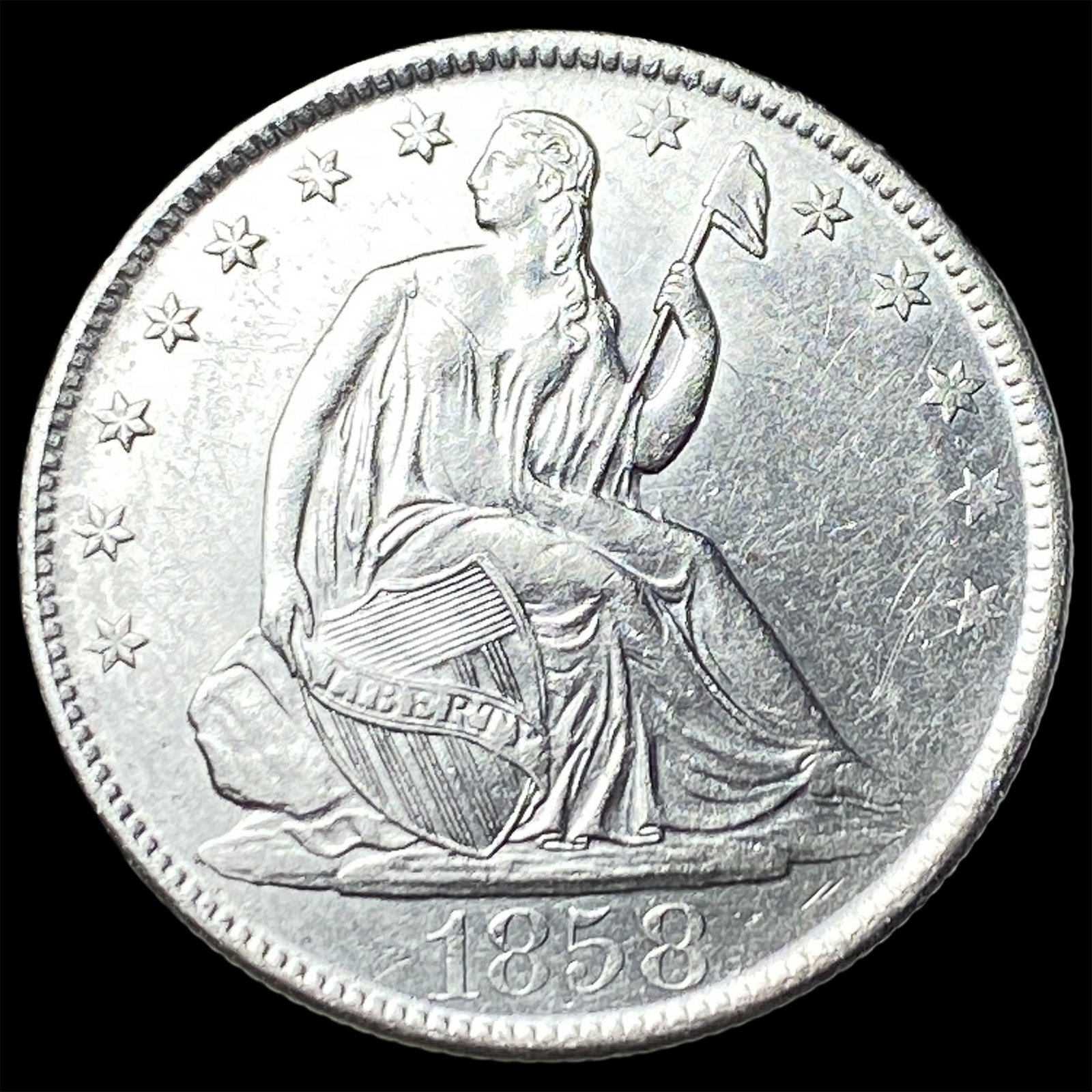 1858-O Seated Liberty Silver Half Dollar CLOSELY UNCIRCULATED: 1858-O Seated Liberty Silver Half Dollar CLOSELY UNCIRCULATED