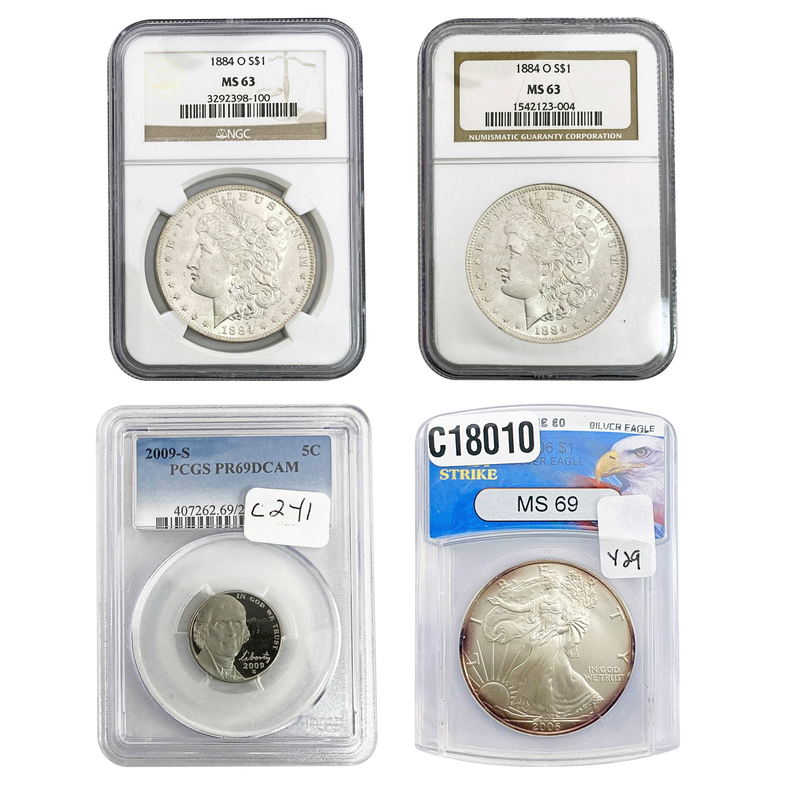 [4 Coins] 1884-2009 U.S. 5C-$1 ANACS/PCGS/NGC PR/MS63-69 DCAM: [4 Coins] 1884-2009 U.S. 5C-$1 ANACS/PCGS/NGC PR/MS63-69 DCAM