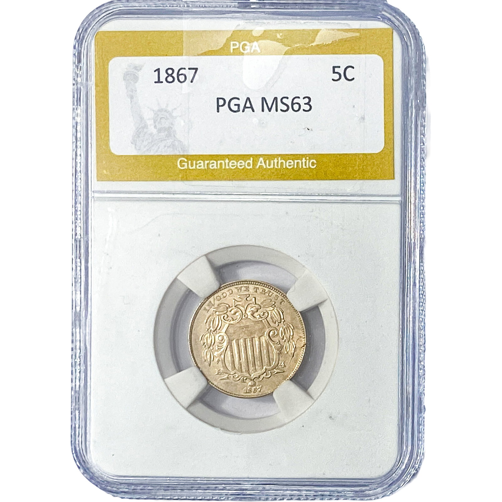 1867 Shield Nickel PGA MS63: 1867 Shield Nickel PGA MS63