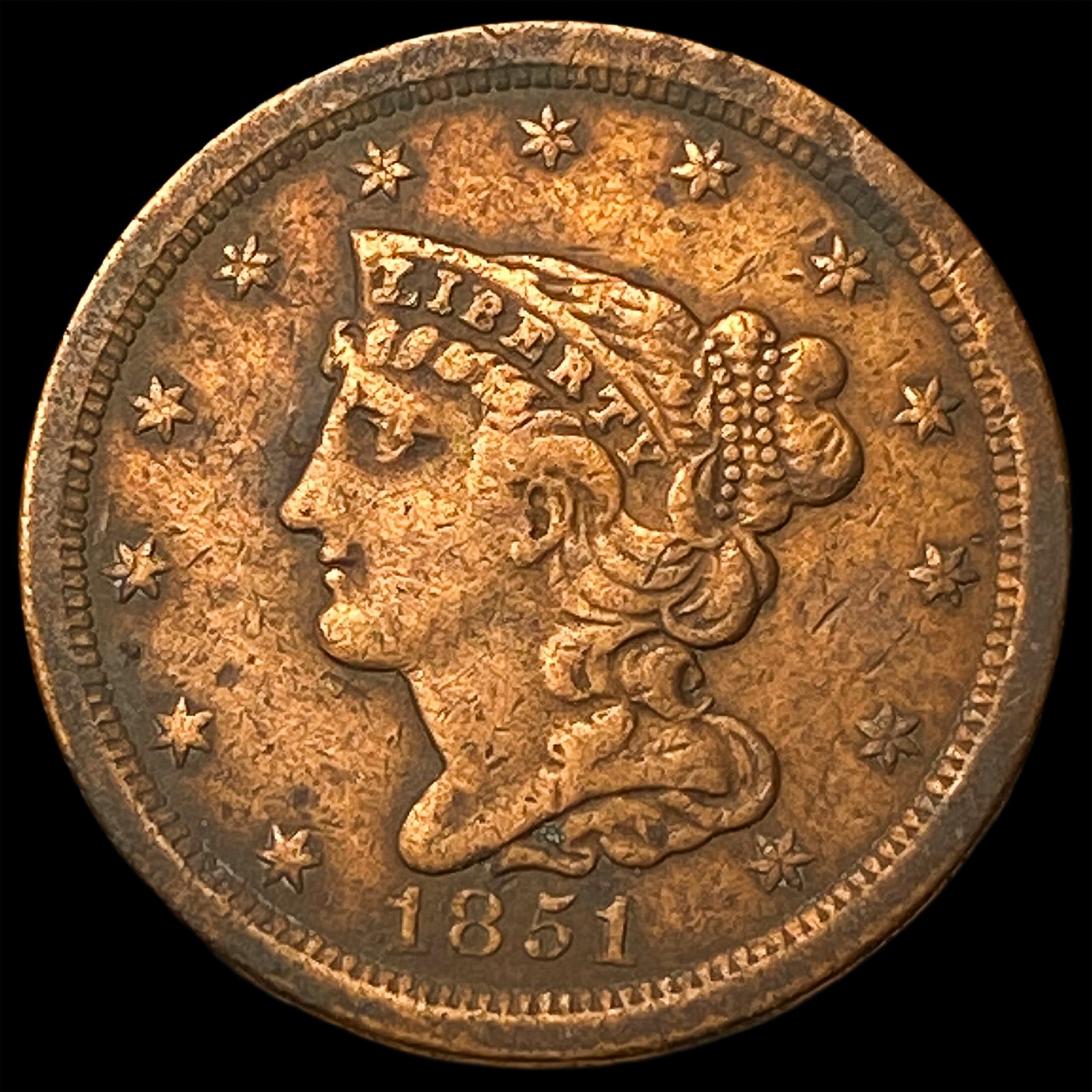 1851 Braided Hair Half Cent NEARLY UNCIRCULATED: 1851 Braided Hair Half Cent NEARLY UNCIRCULATED