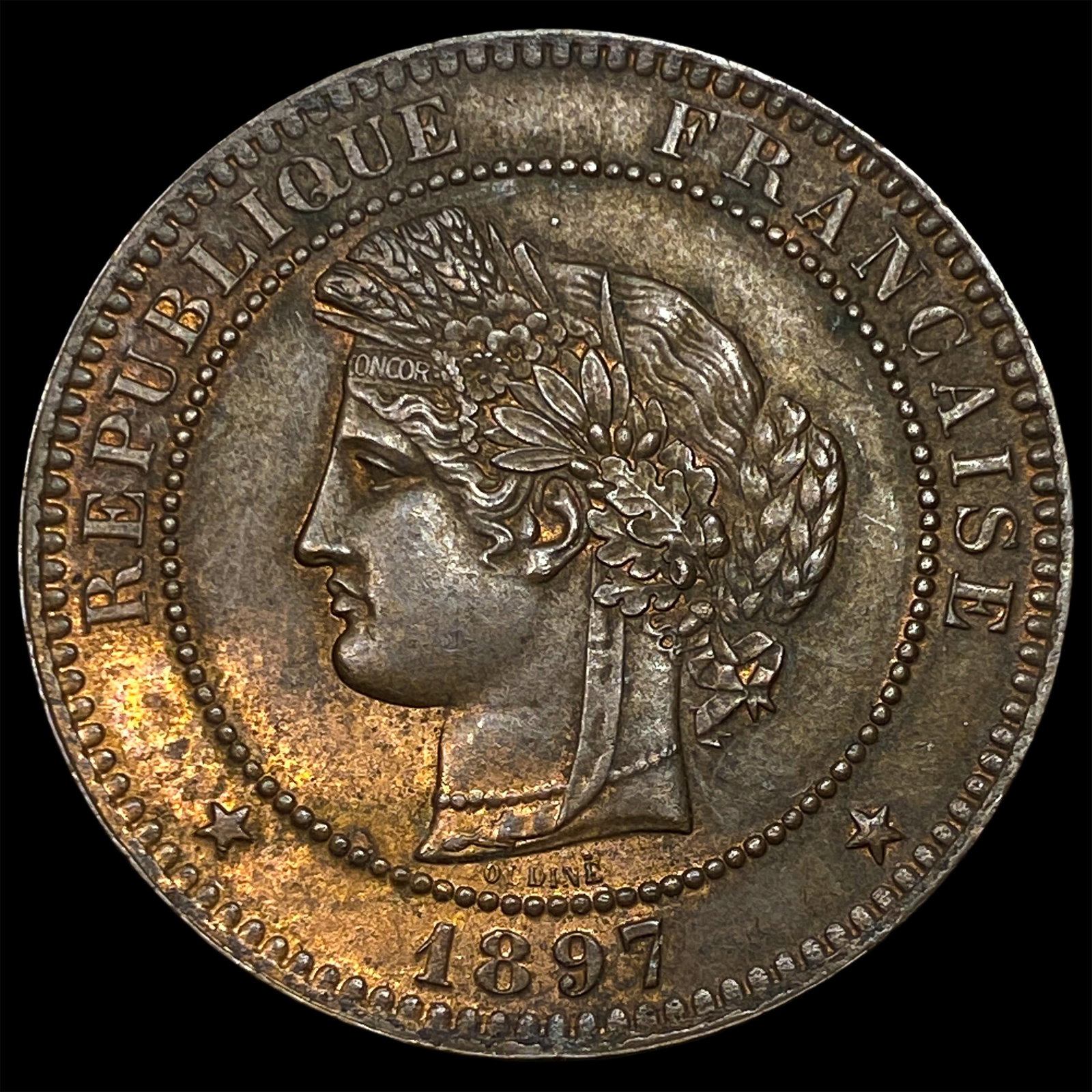 1897 France Bronze 10 Centimes: 1897 France Bronze 10 Centimes