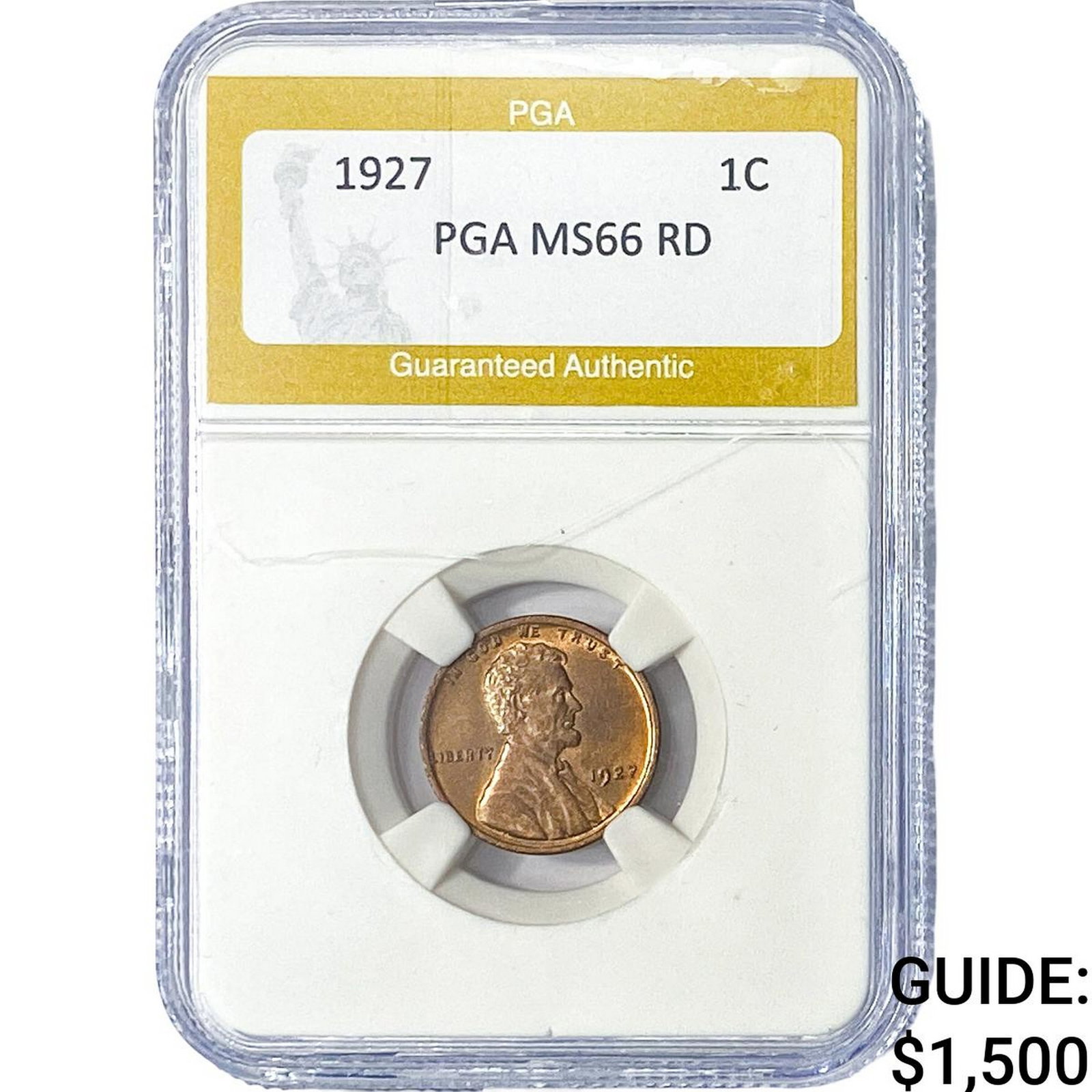 1927 Wheat Cent PGA MS66 RD: 1927 Wheat Cent PGA MS66 RD