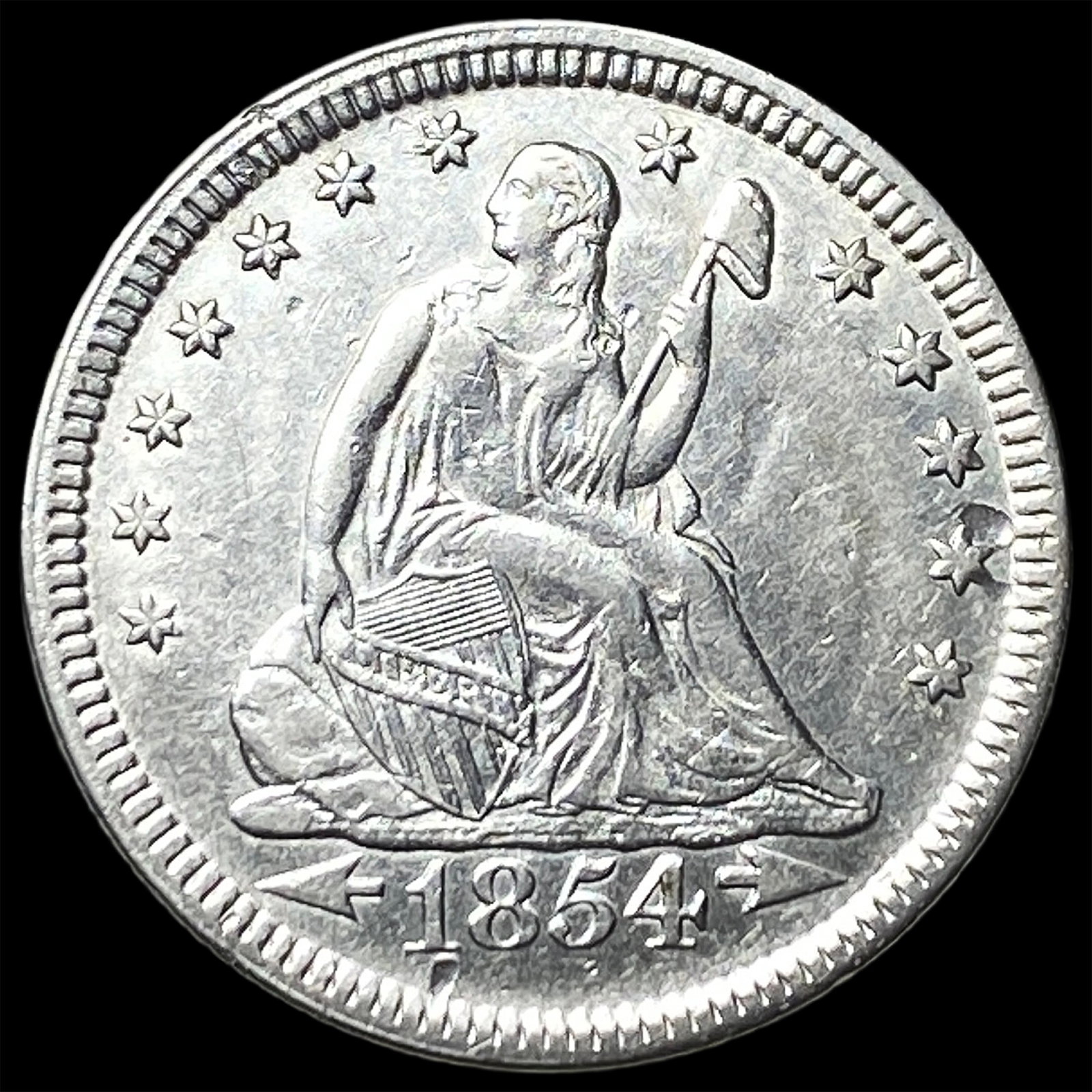 1854 Arrows Silver Seated Liberty Quarter CHOICE AU: 1854 Arrows Silver Seated Liberty Quarter CHOICE AU