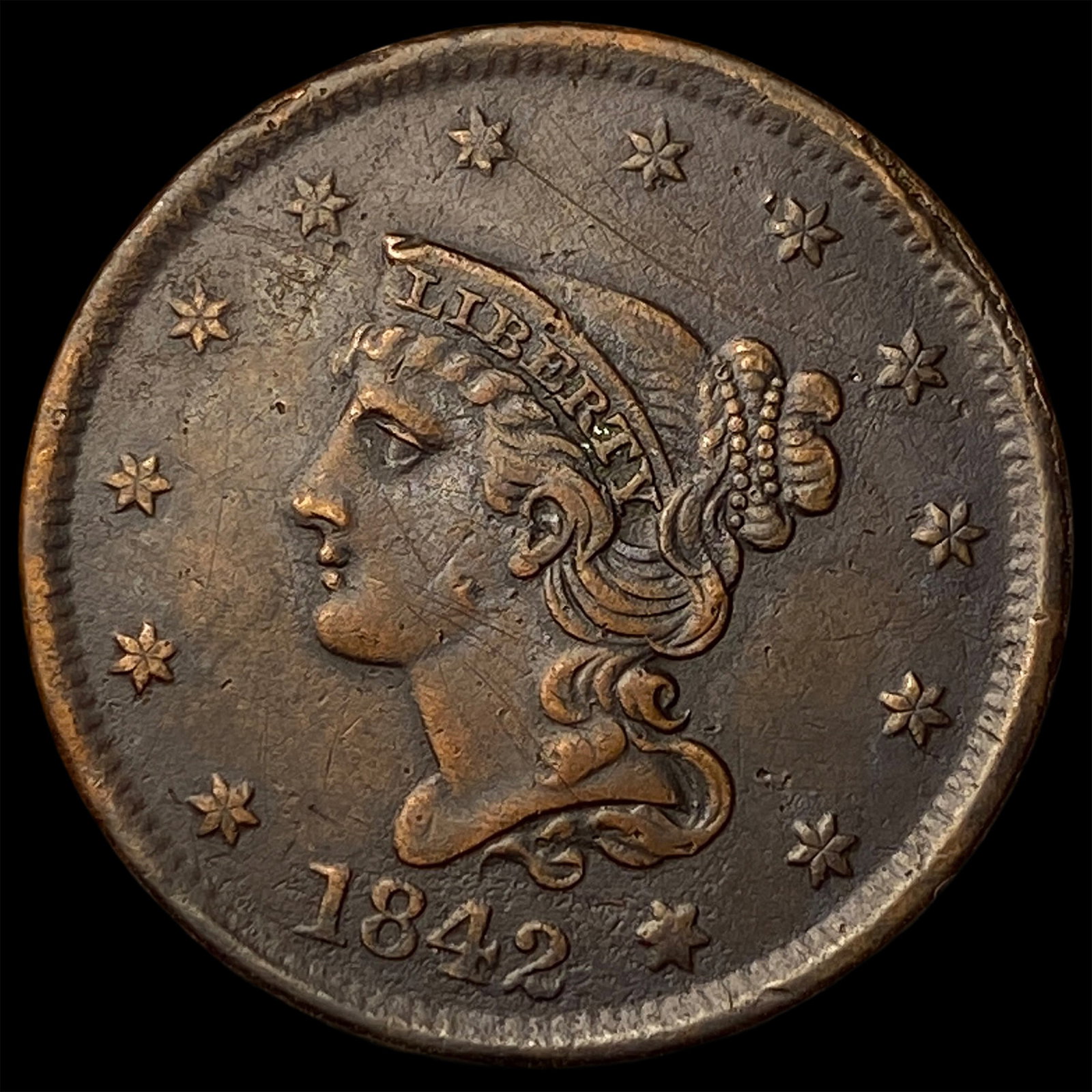 1842 Braided Hair Large Cent CHOICE AU (1 of 2)
