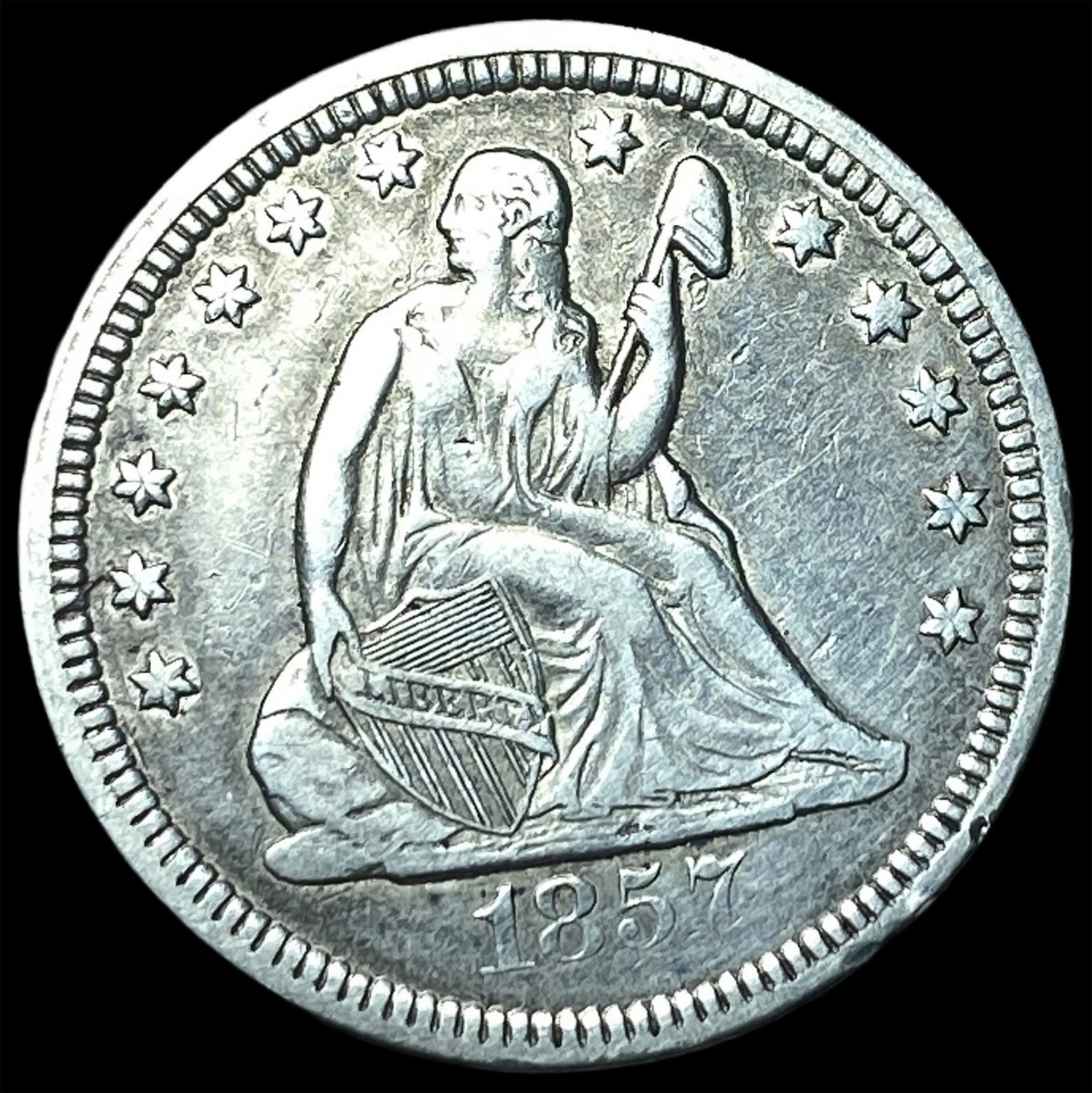 1857 Seated Liberty Quarter CLOSELY UNCIRCULATED: 1857 Seated Liberty Quarter CLOSELY UNCIRCULATED