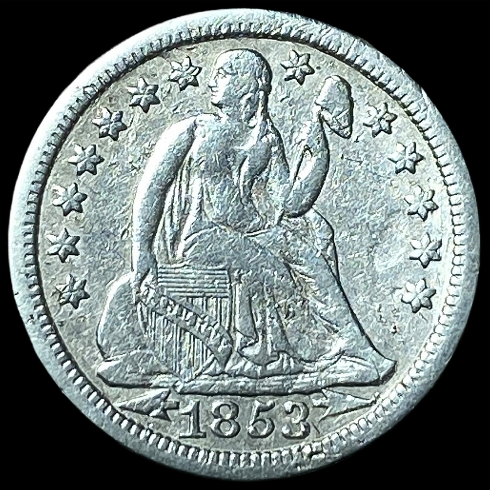 1853 Arrows Seated Liberty Dime NEARLY UNCIRCULATED (1 of 2)