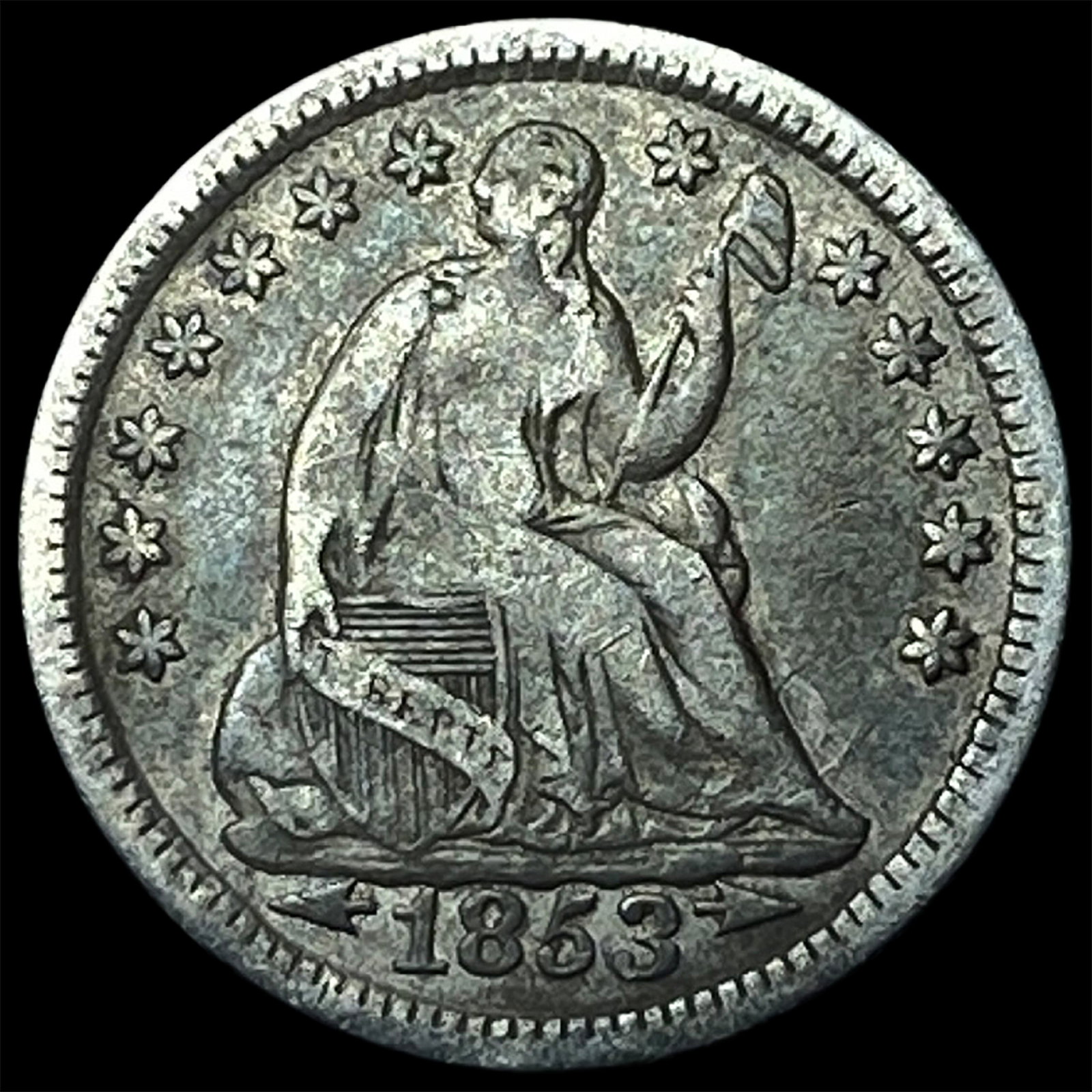 1853 Arrows Seated Liberty Half Dime NICELY CIRCULATED: 1853 Arrows Seated Liberty Half Dime NICELY CIRCULATED