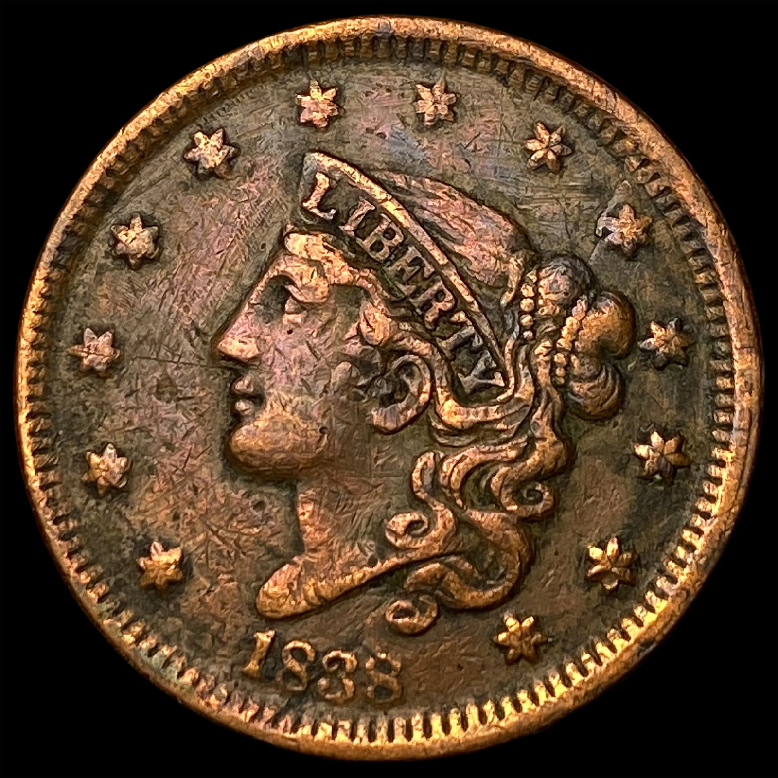 1838 Coronet Head Large Cent NEARLY UNCIRCULATED: 1838 Coronet Head Large Cent NEARLY UNCIRCULATED